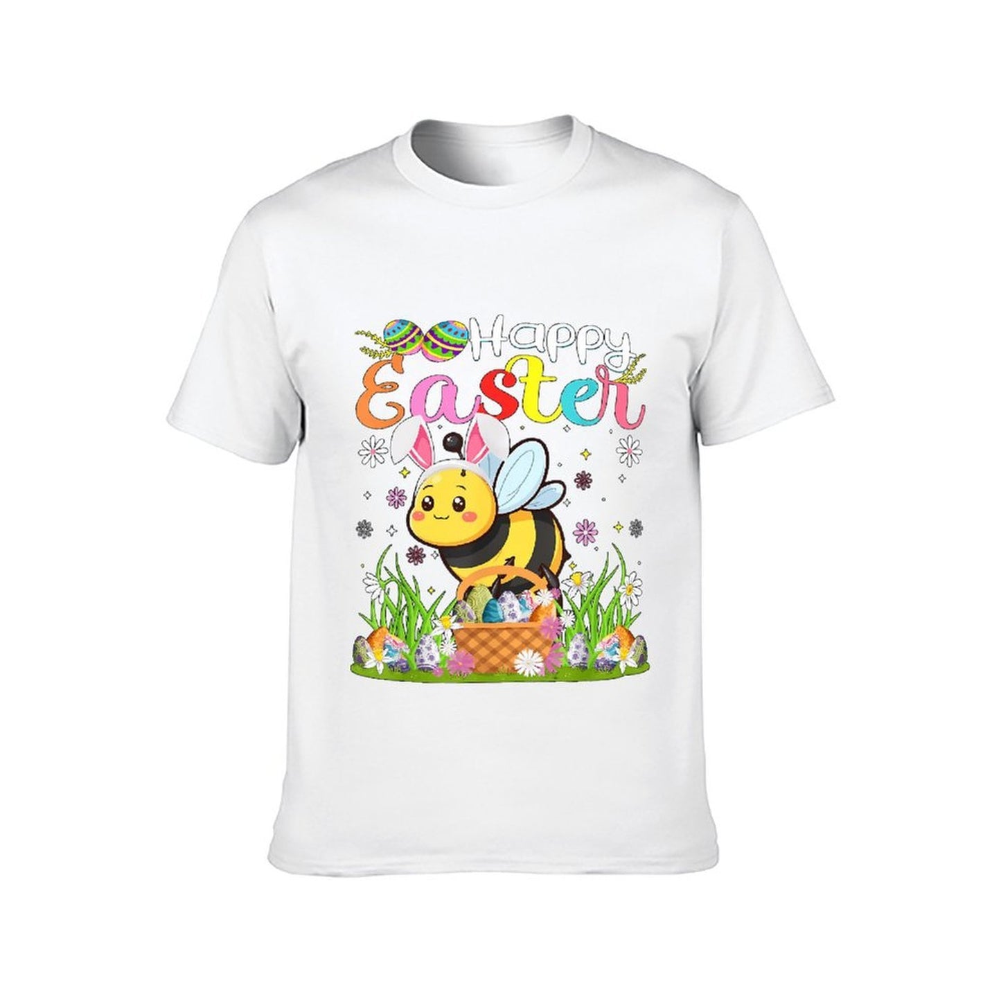 Inkmay Casual Cotton T-shirt Happy Easter Bee With Eggs Unisex T-shirtPure Classic Fit T-Shirt