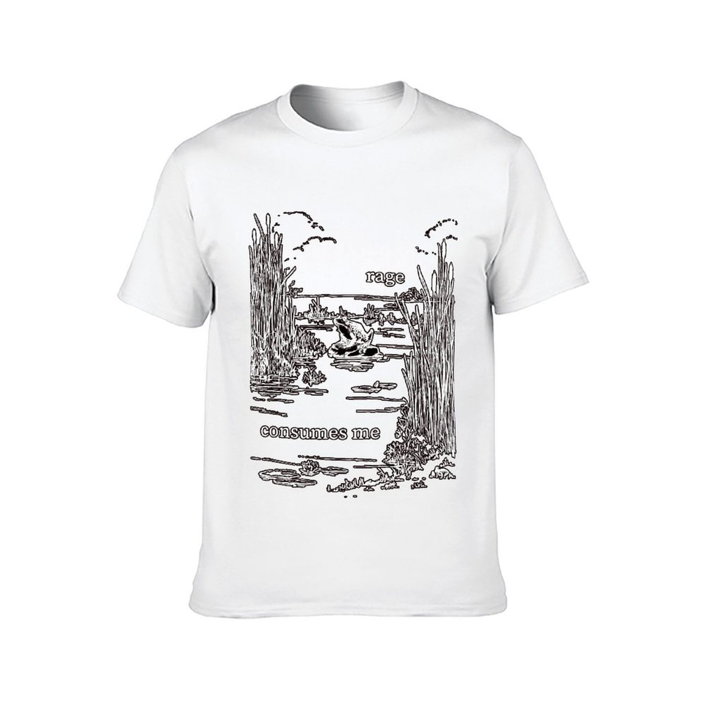 Inkmay Casual Cotton T-shirt Angry Frog Amidst Reeds And Water Unisex T-shirtClassicLine Crew Neck T-Shirt