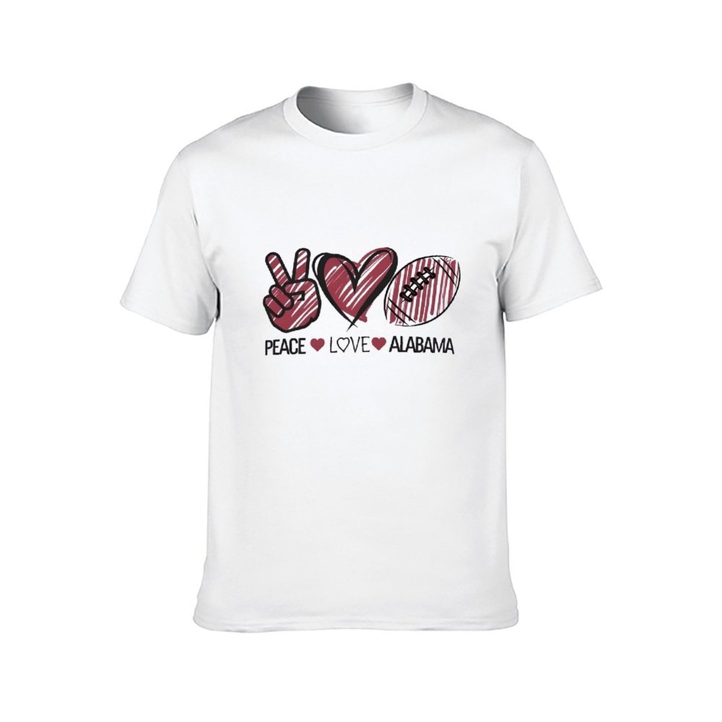 Inkmay Casual Cotton T-shirt Peace Love Alabama Football Heart Gesture Unisex T-shirtSmoothWear Vibrant Colors T-Shirt