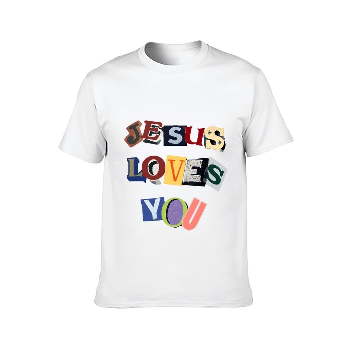 Inkmay Casual Cotton T-shirt Jesus Loves You Colorful Text Art Unisex T-shirtTrueComfort Crisp Print T-Shirt