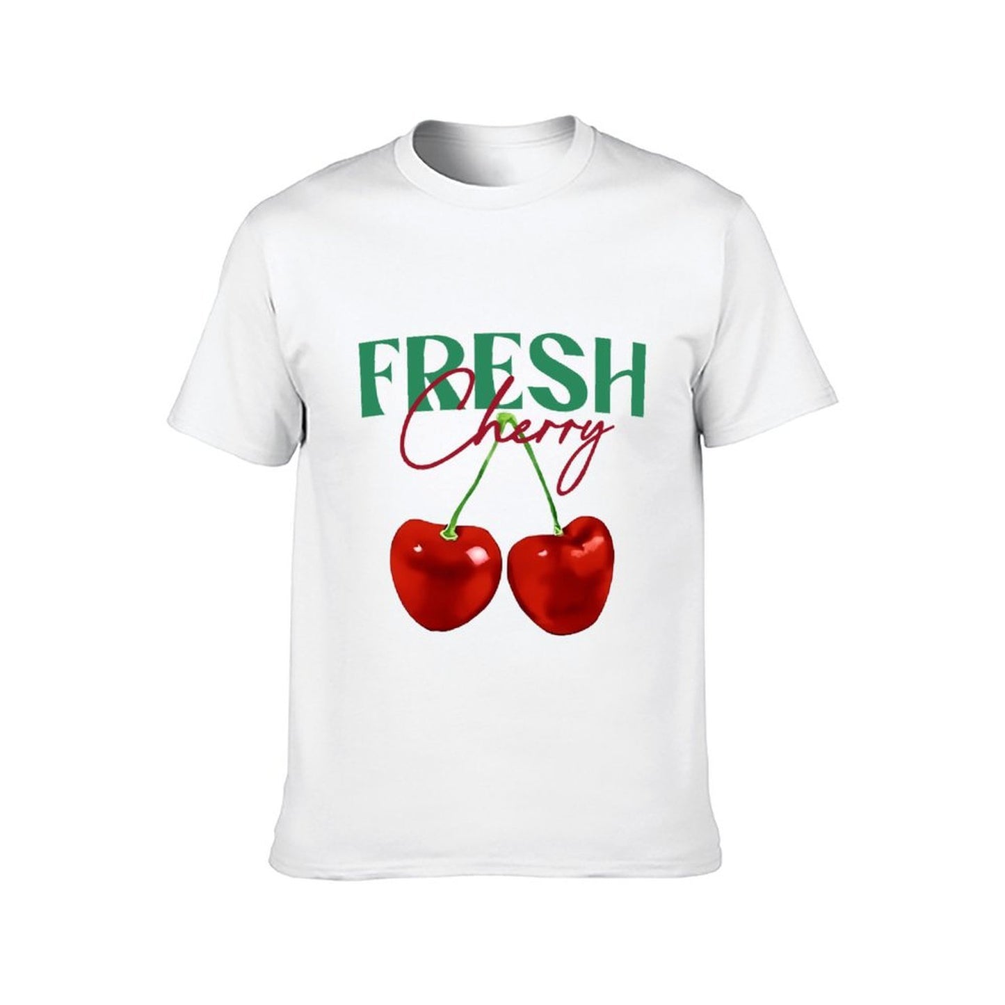 Inkmay Casual Cotton T-shirt Cherry Pattern Prints Fresh And Vibrant Unisex T-shirtBasic Plain T-Shirt