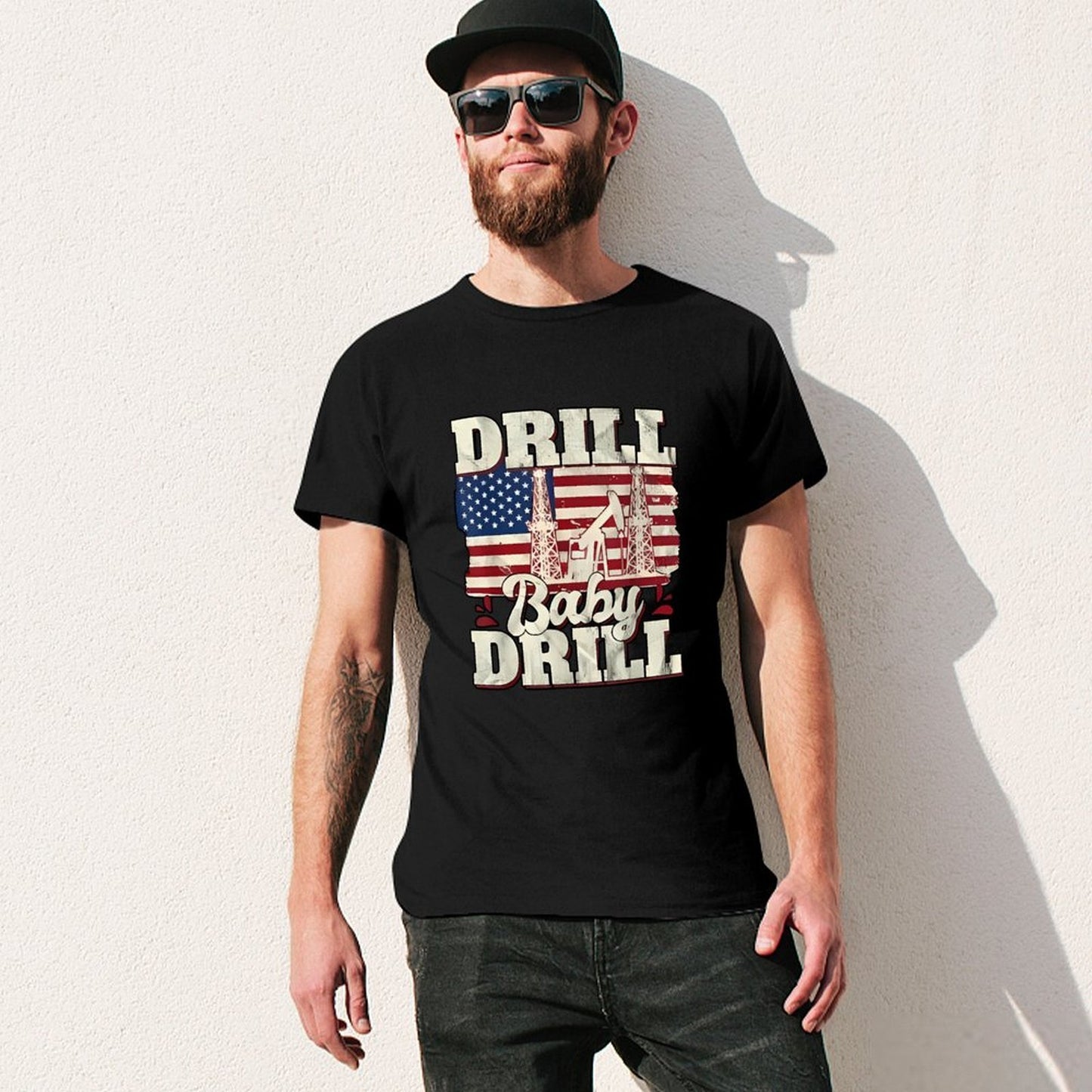 Inkmay Casual Cotton T-shirt Drill Baby Drill Usa Flag Pattern Unisex T-shirtStreetLine Fresh T-Shirt