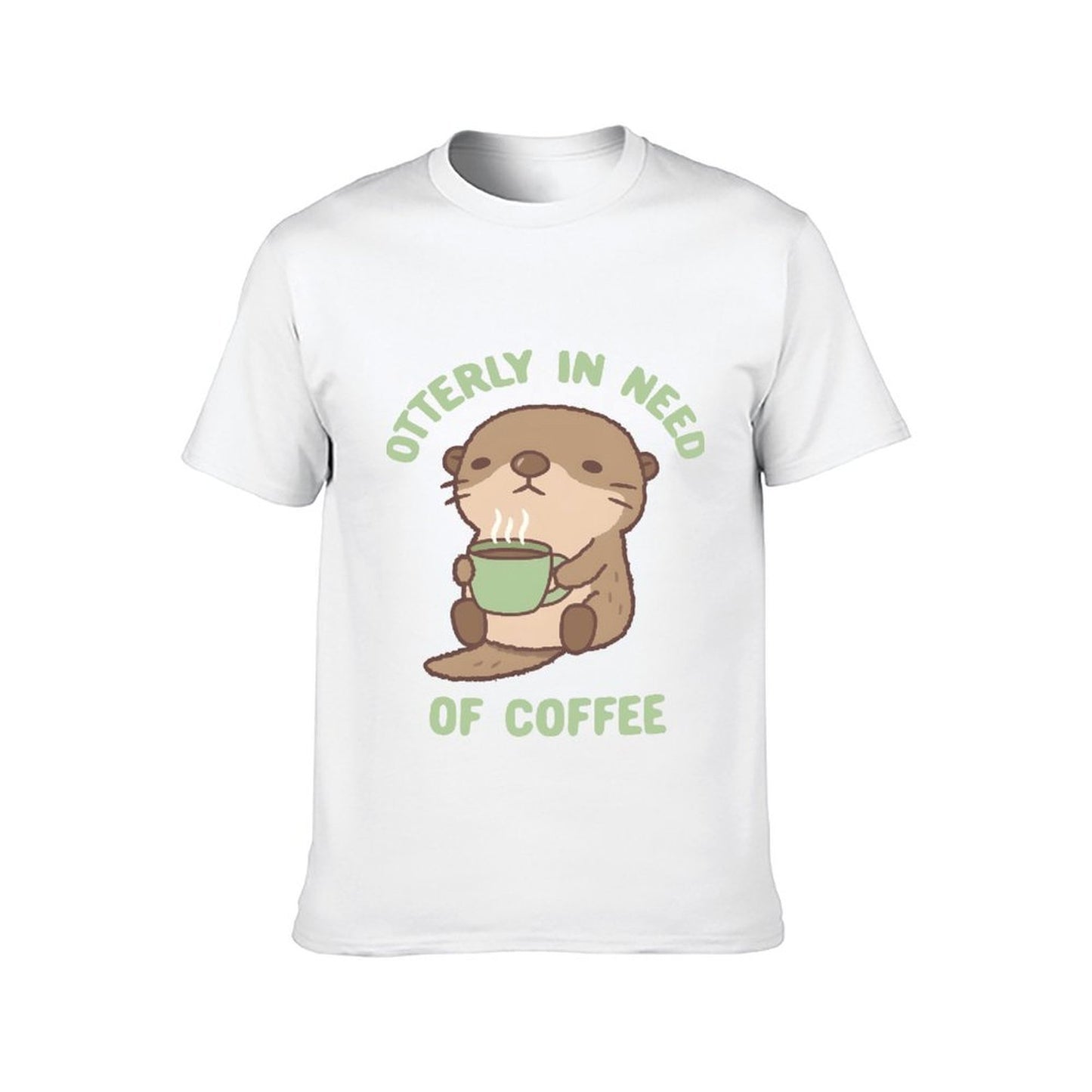 Inkmay Casual Cotton T-shirt Cute Otter Holding Green Coffee Cup Unisex T-shirtMade-to-Order Essential T-Shirt