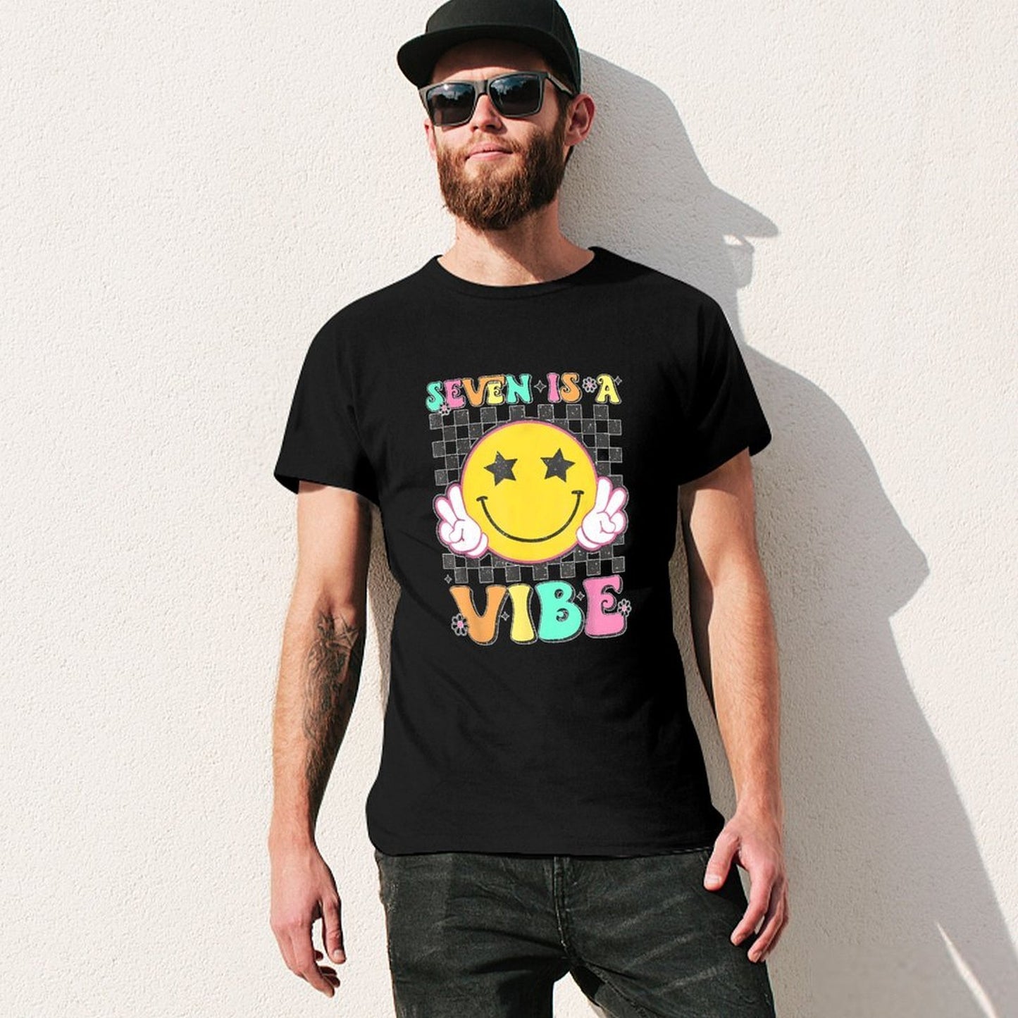 Inkmay Casual Cotton T-shirt Seven Is A Vibe Pattern Print Unisex T-shirtRegular Crewneck T-Shirt