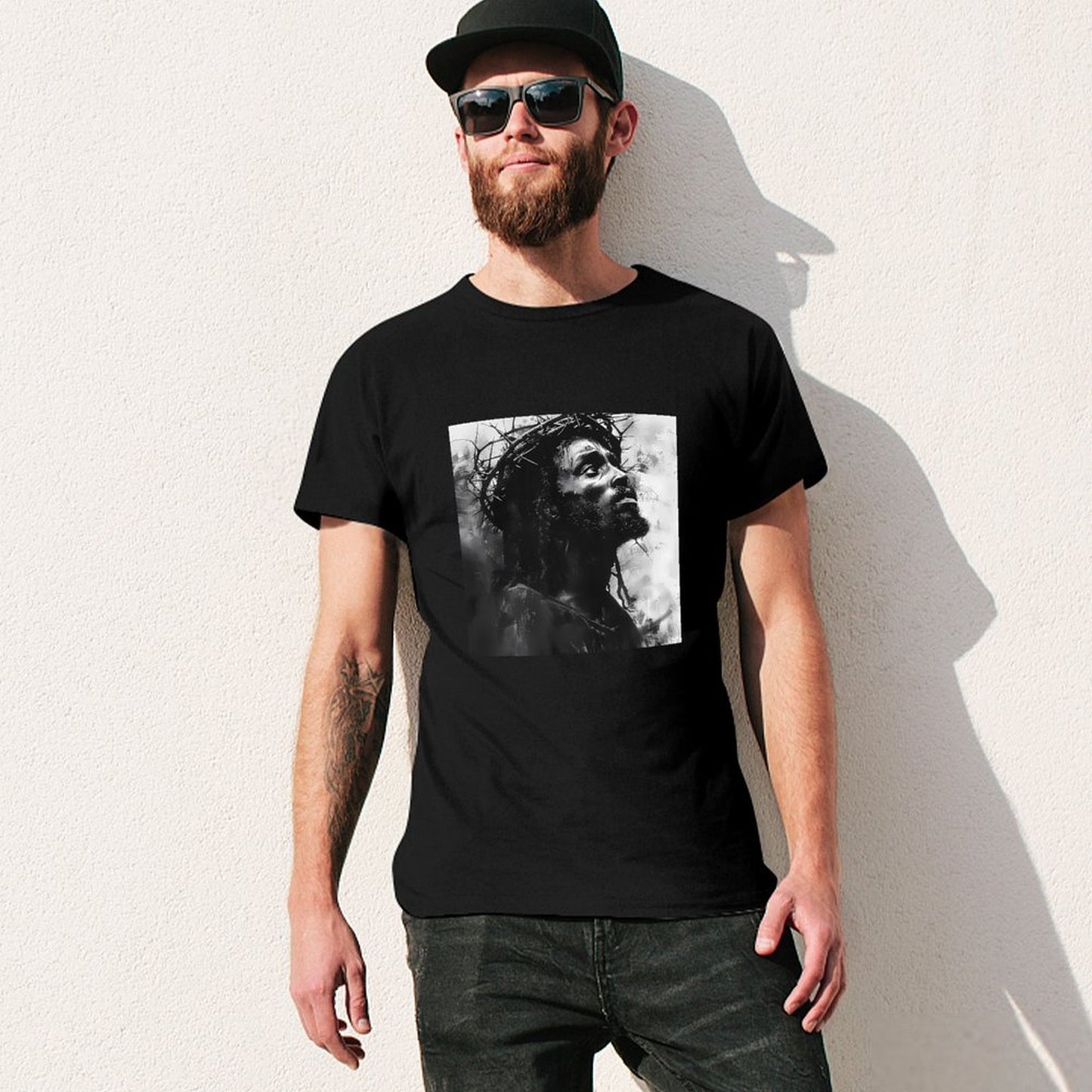 Inkmay Casual Cotton T-shirt Artistic Jesus With Crown Of Thorns Unisex T-shirtClassic Fit Crisp Print T-Shirt