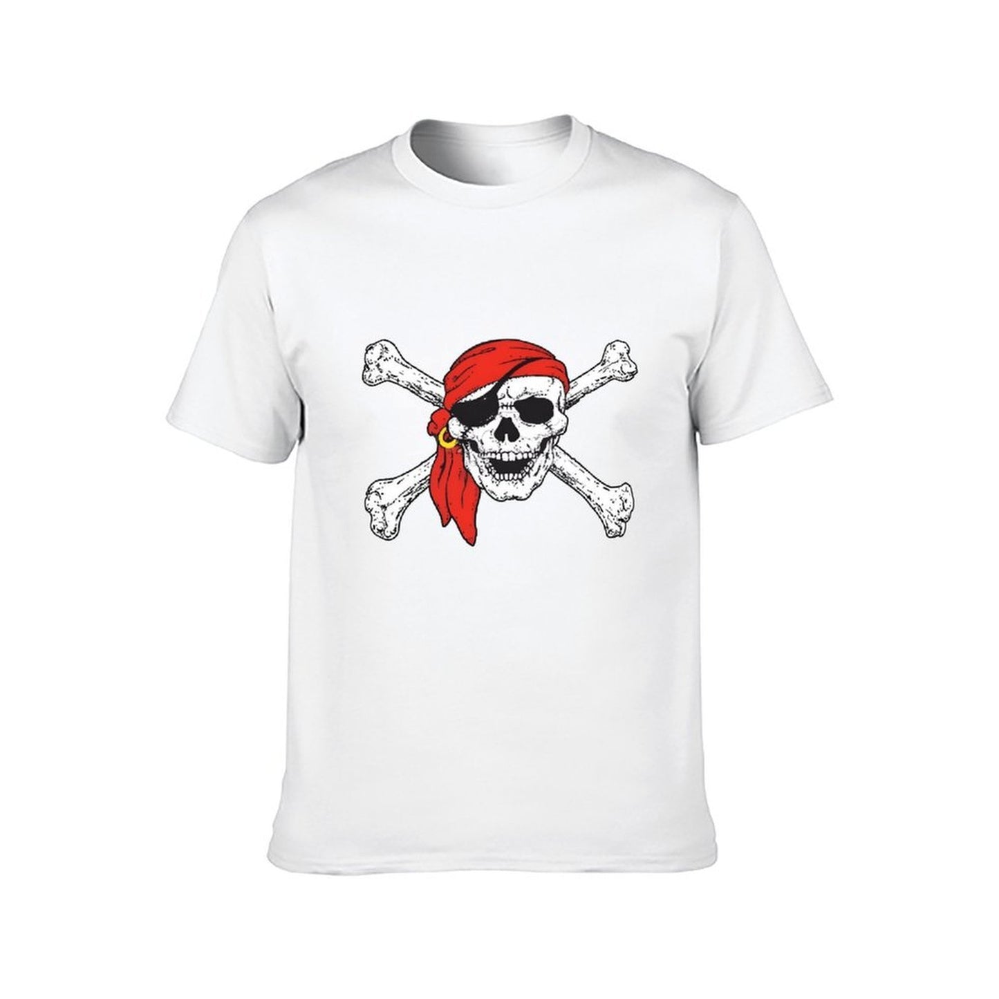 Inkmay Casual Cotton T-shirt Pirate Skull With Red Bandana Crossbones Unisex T-shirtNeat Clean T-Shirt