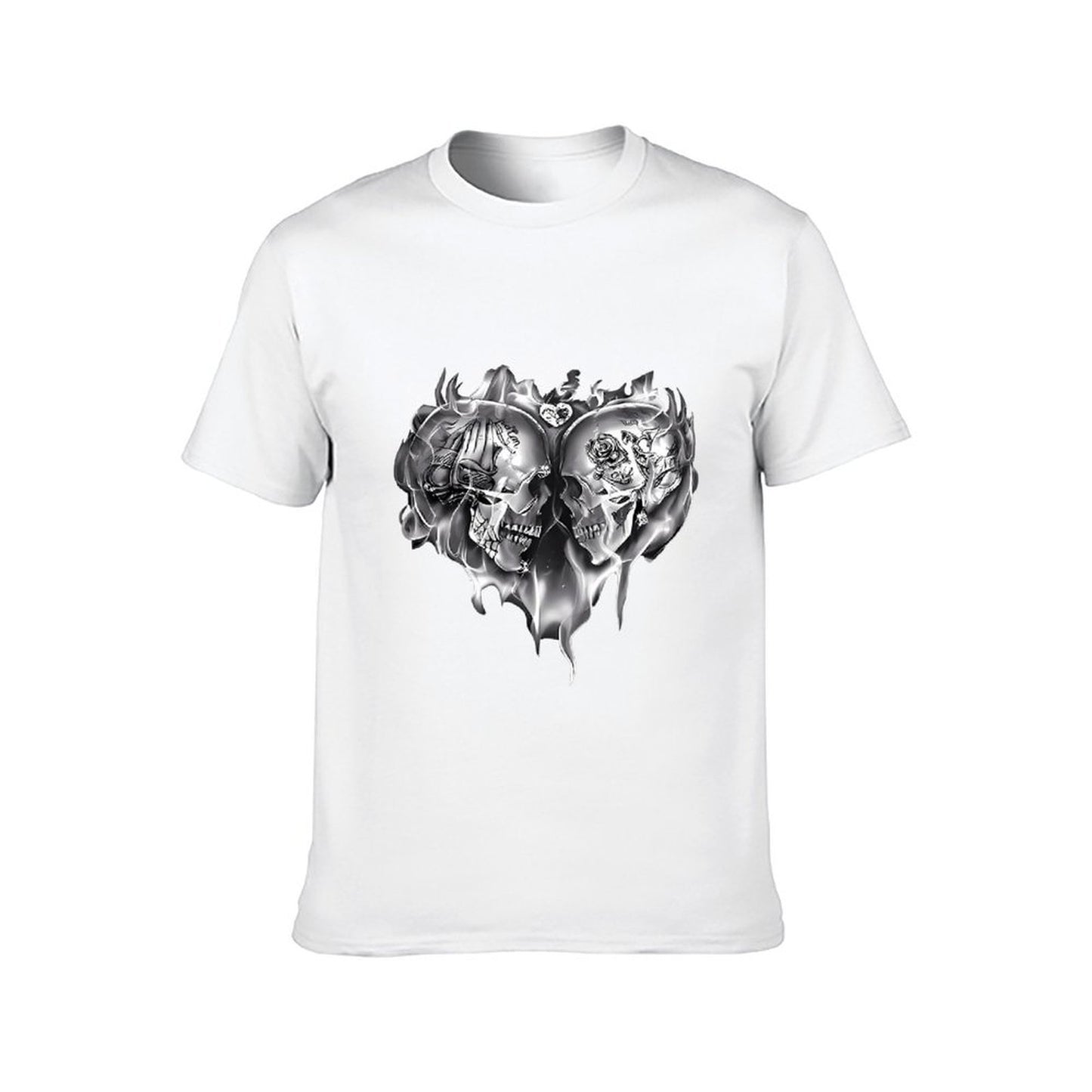 Inkmay Casual Cotton T-shirt Skull Flames Heart Design Art Print Unisex T-shirtSignature Weekend T-Shirt