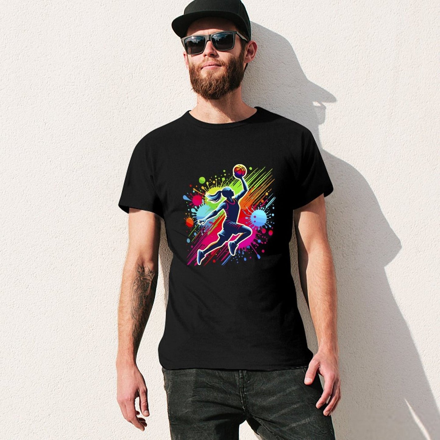 Inkmay Casual Cotton T-shirt Basketball Player With Colorful Splash Design Unisex T-shirtNeat Smooth T-Shirt