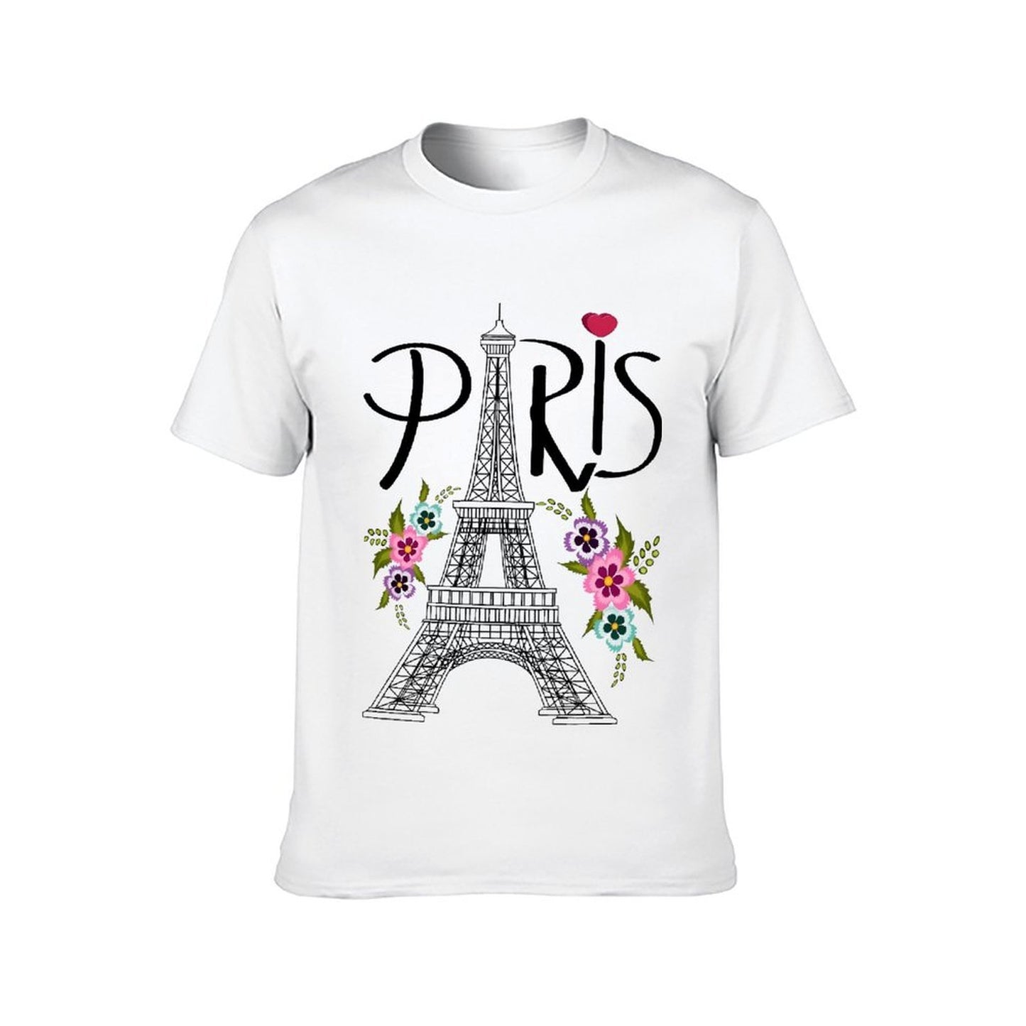 Inkmay Casual Cotton T-shirt Paris Eiffel Tower Floral Design Artwork Unisex T-shirtDailyFit Crisp Print T-Shirt