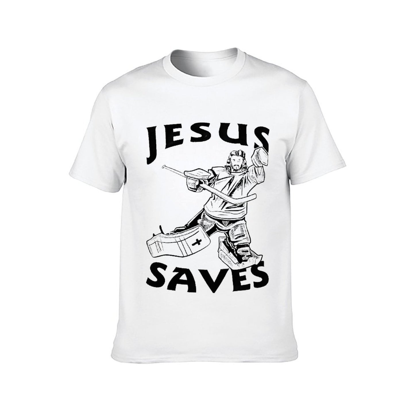 Inkmay Casual Cotton T-shirt Jesus Saves Hockey Goalie Pattern Print Unisex T-shirtClean Edges Outdoor T-Shirt
