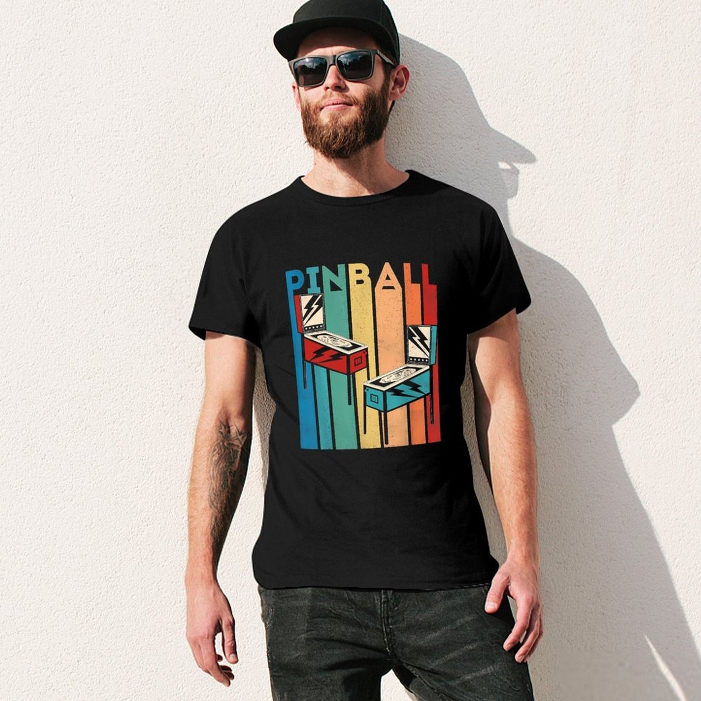 Inkmay Casual Cotton T-shirt Pinball Machines On Colorful Background Unisex T-shirtSolid On-Demand T-Shirt