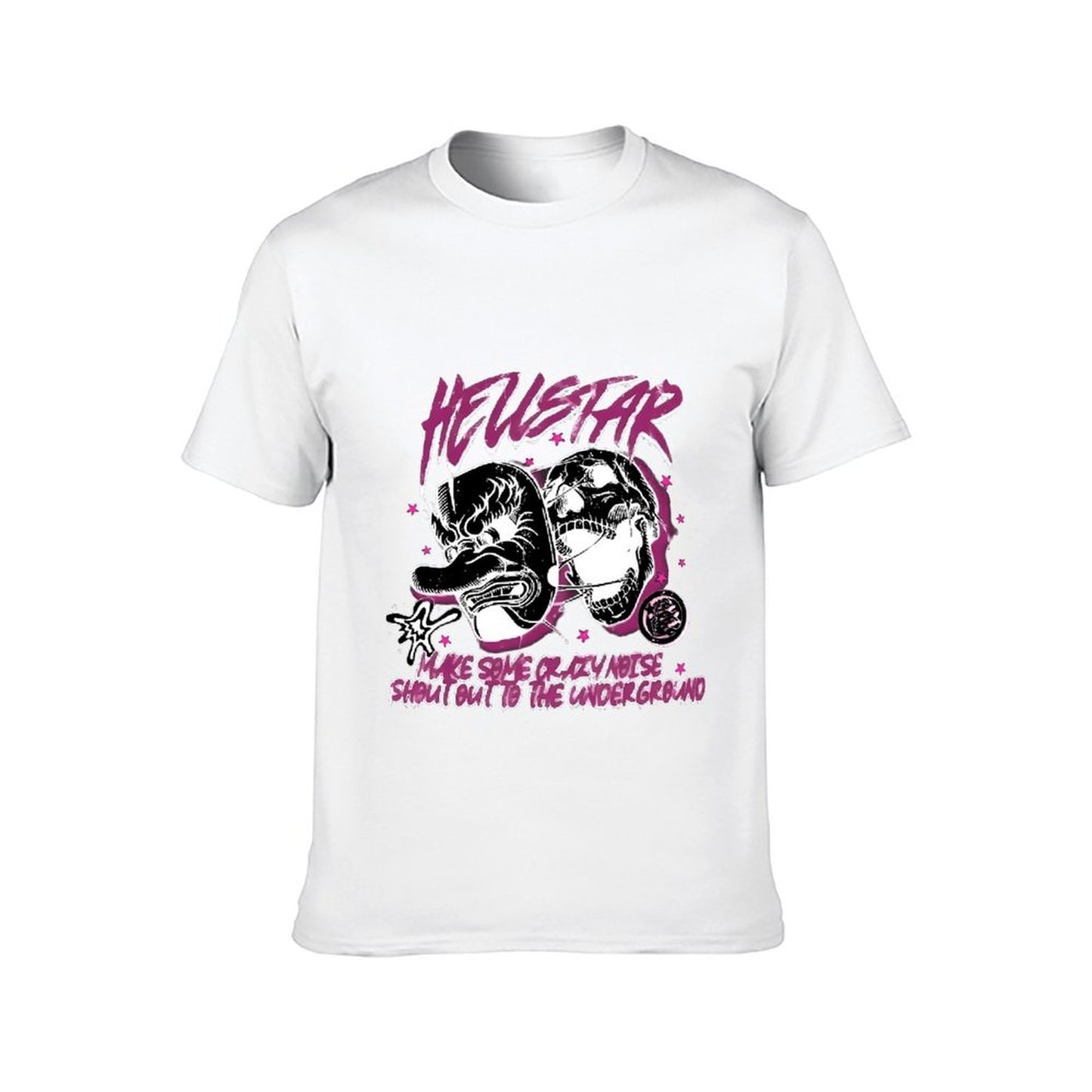 Inkmay Casual Cotton T-shirt Heustar Mask Art With Pink Stars Unisex T-shirtFade-Resistant Sharp T-Shirt