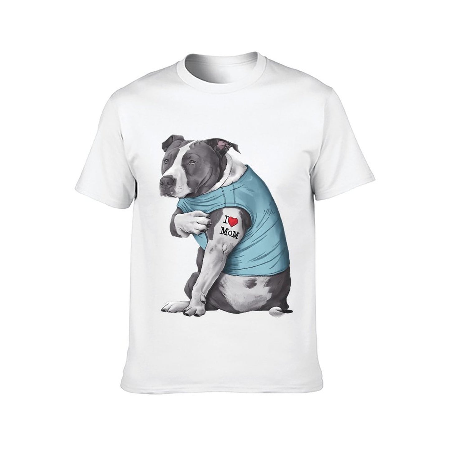 Inkmay Casual Cotton T-shirt Dog Wears Blue Shirt Tattoo Mom Unisex T-shirtEveryday ClassicStyle T-Shirt