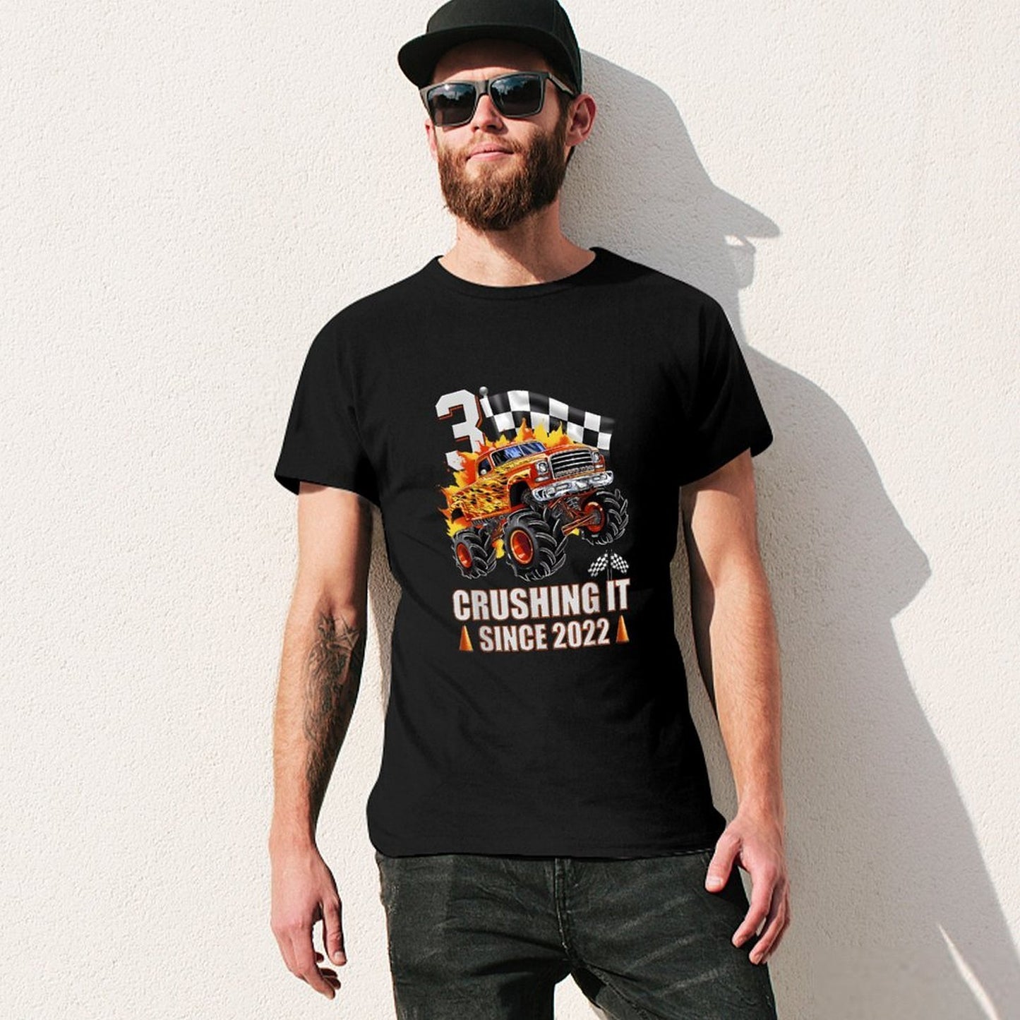 Inkmay Casual Cotton T-shirt Monster Truck With Fire Flames Unisex T-shirtNeutral SoftLine T-Shirt