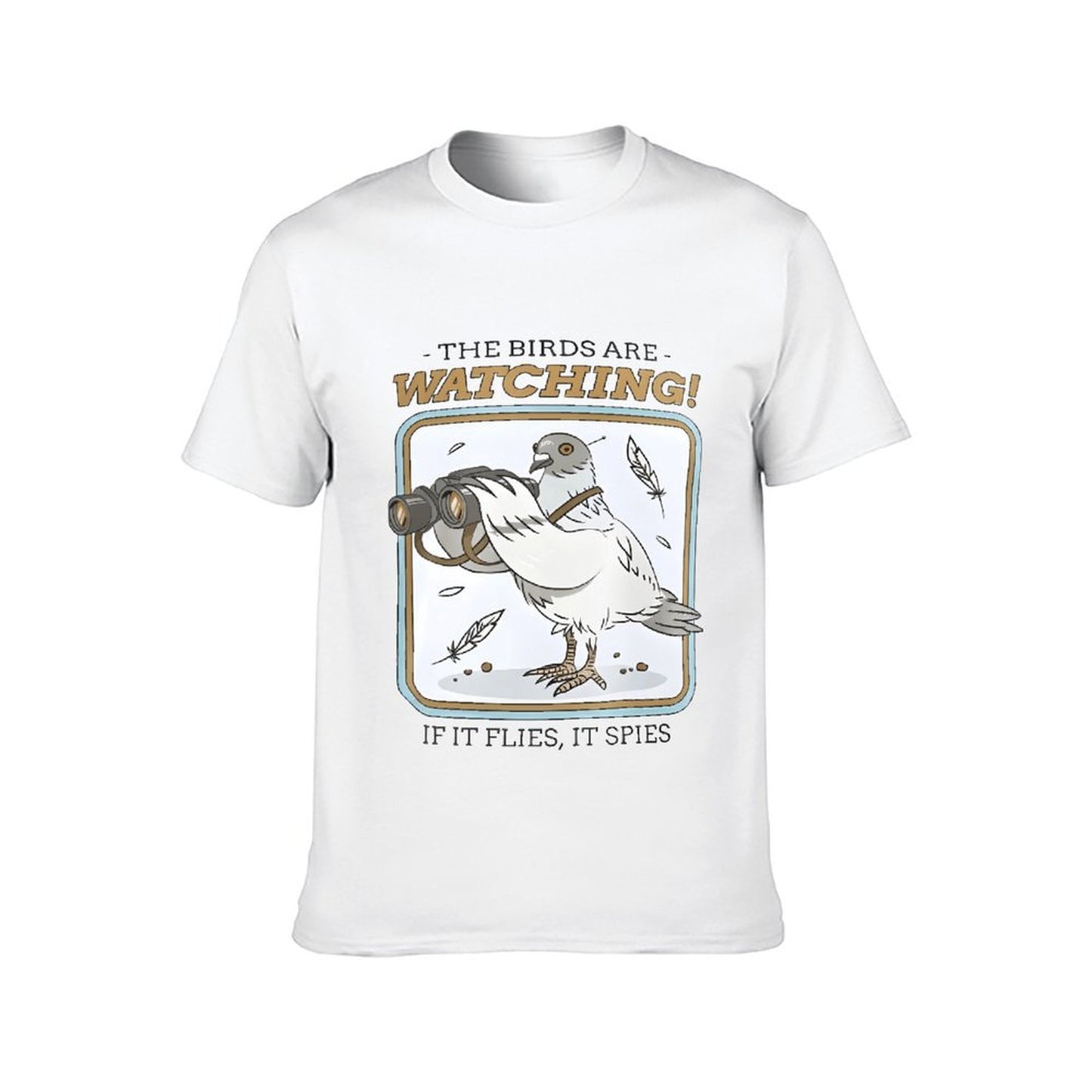 Inkmay Casual Cotton T-shirt Pigeon With Binoculars And Catchphrase Print Unisex T-shirtTrueComfort Shrink-Resistant T-Shirt