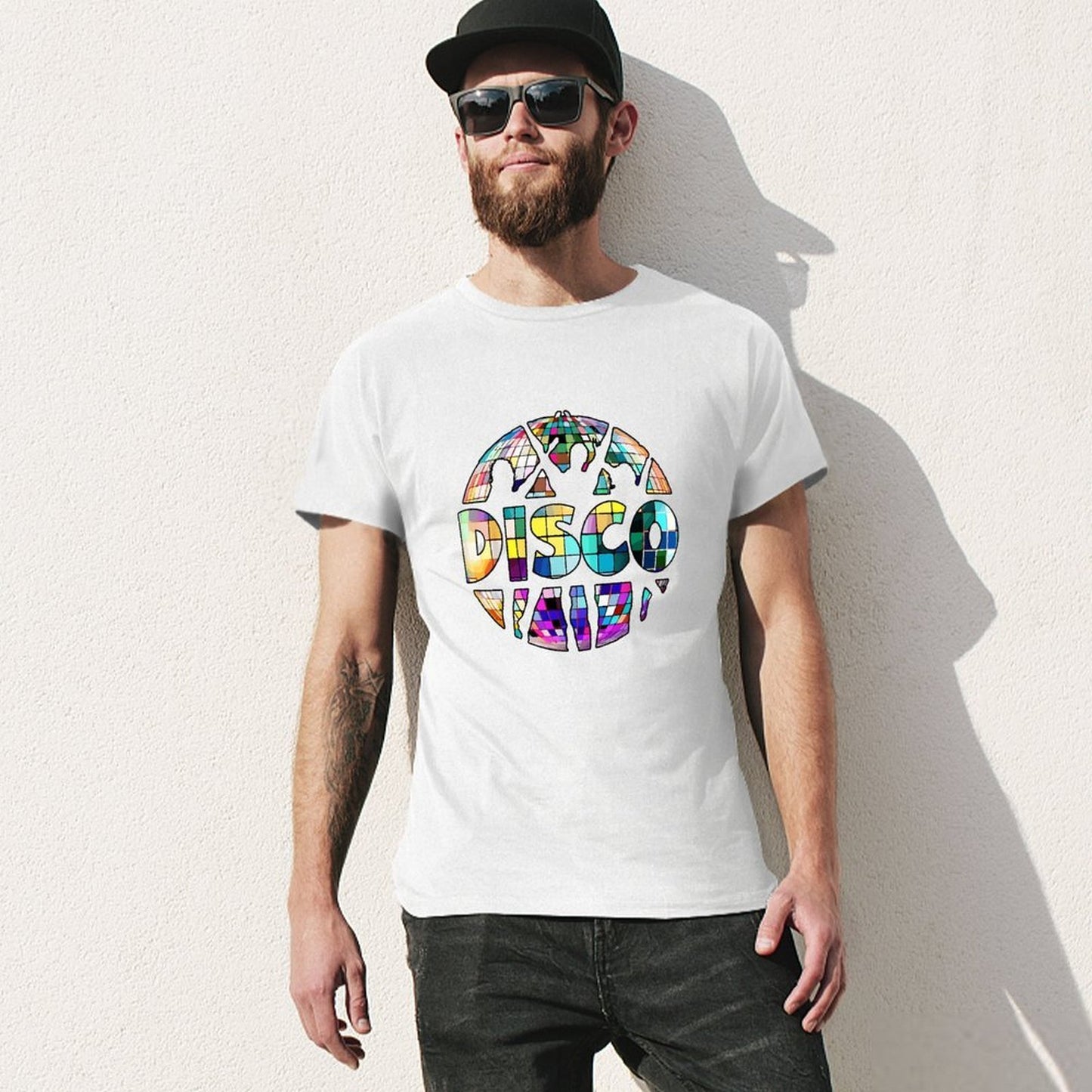 Inkmay Casual Cotton T-shirt Colorful Disco Ball Pattern Print Design Unisex T-shirt
