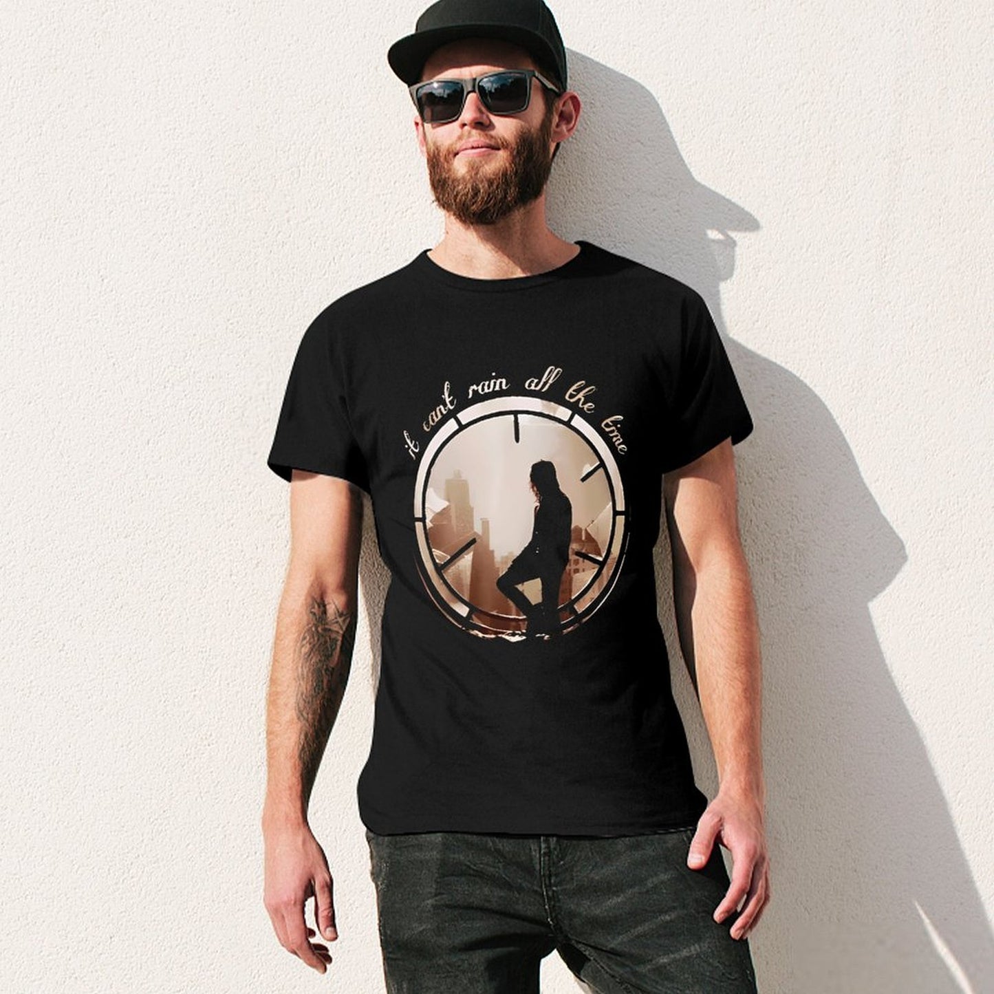 Inkmay Casual Cotton T-shirt Cityscape Silhouette Within Circular Frame Design Unisex T-shirtLogo-Ready RegularFit T-Shirt