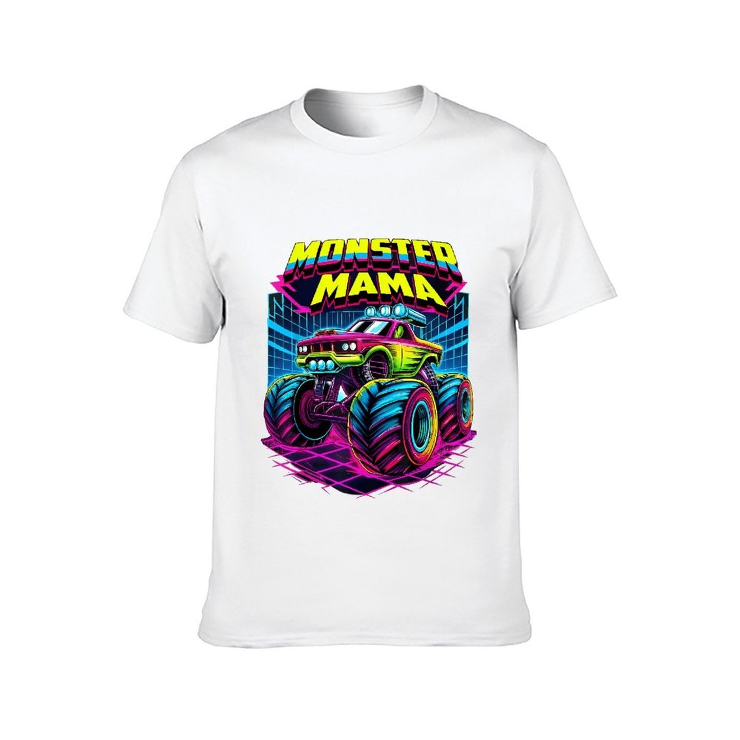 Inkmay Casual Cotton T-shirt Monster Mama Truck With Neon Wheels Unisex T-shirtYearRound ClassicSeries T-Shirt