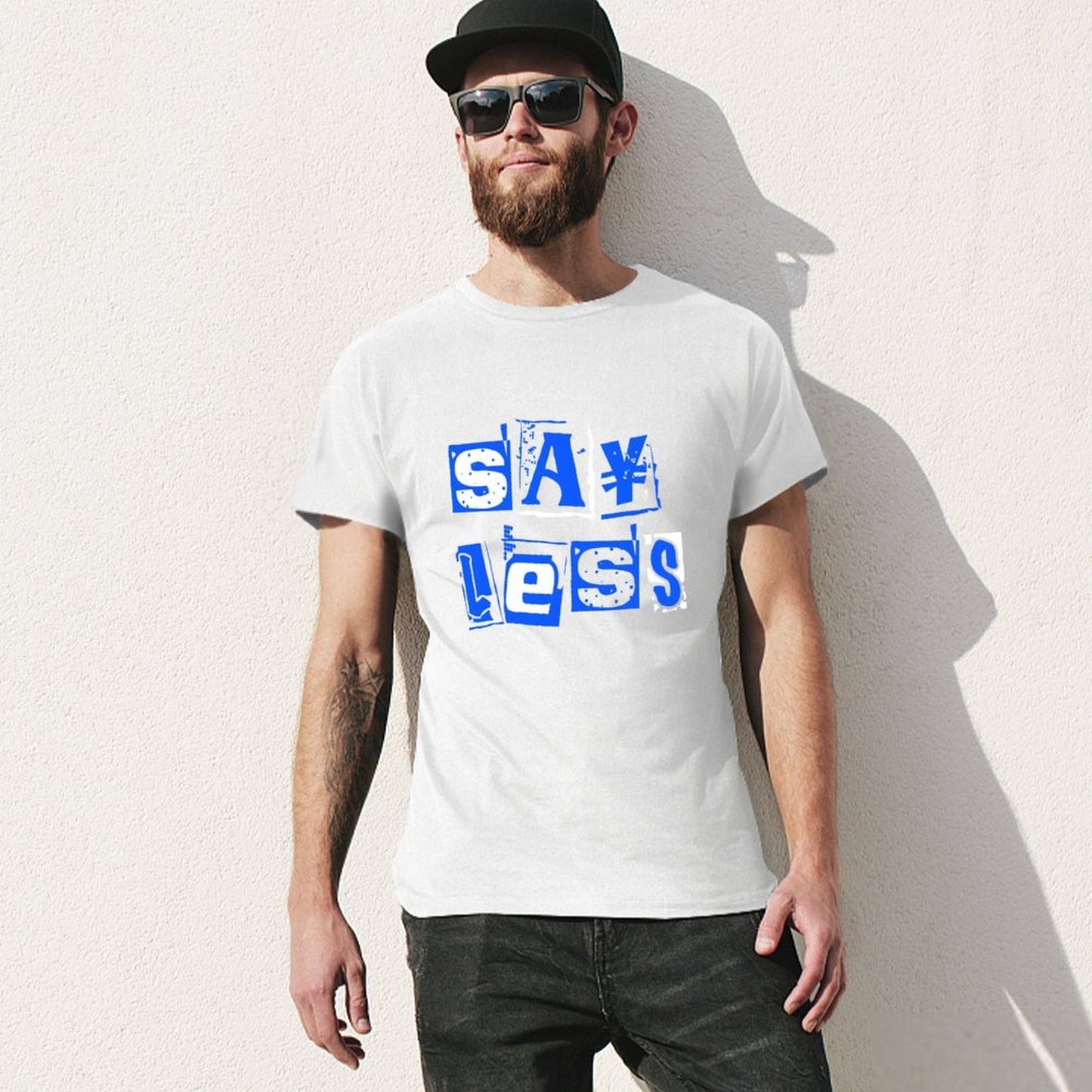 Inkmay Casual Cotton T-shirt Blue Background With White Lettering Design Unisex T-shirt