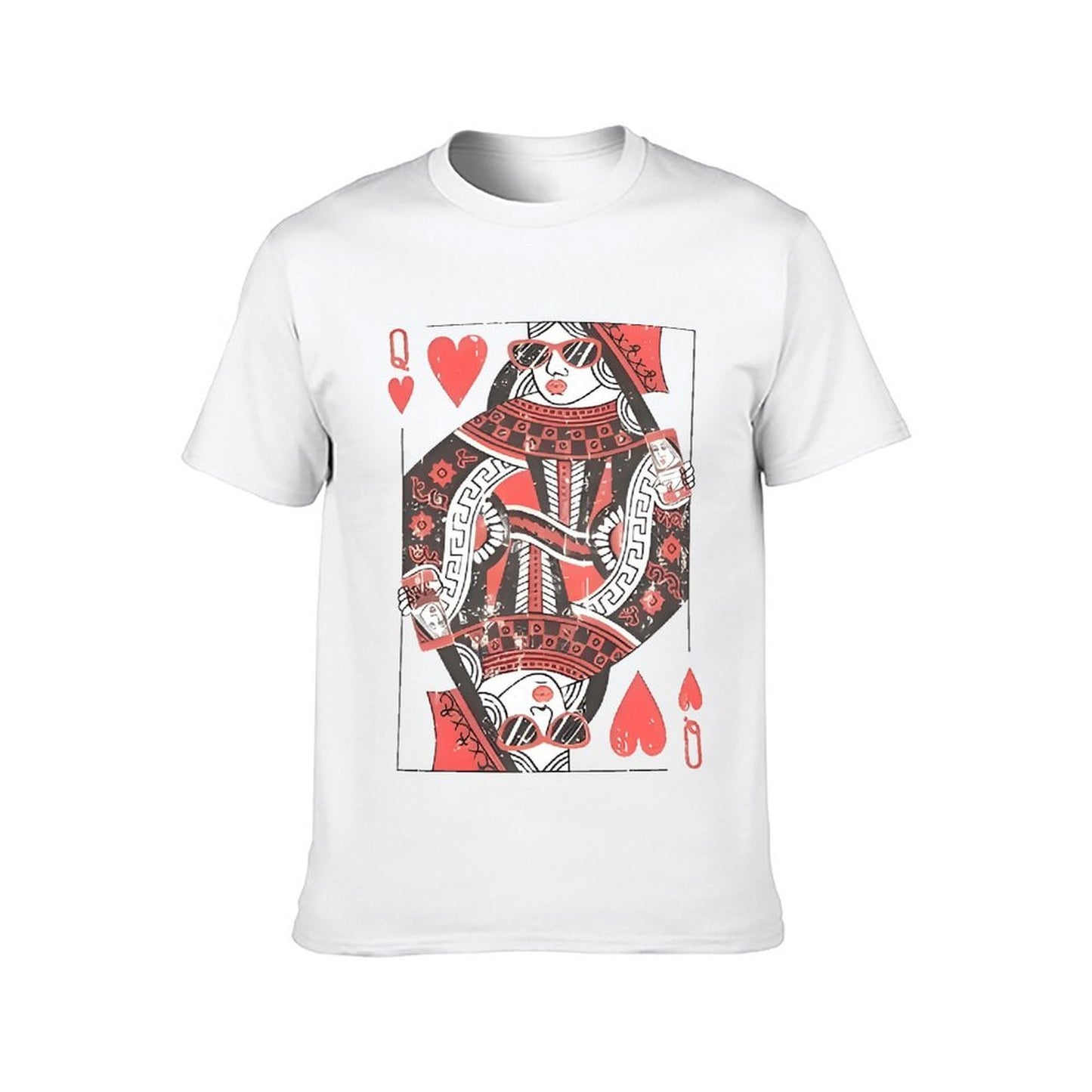 Inkmay Casual Cotton T-shirt Queen Of Hearts Playing Card Design Unisex T-shirtTear-Resistant EasyWear T-Shirt