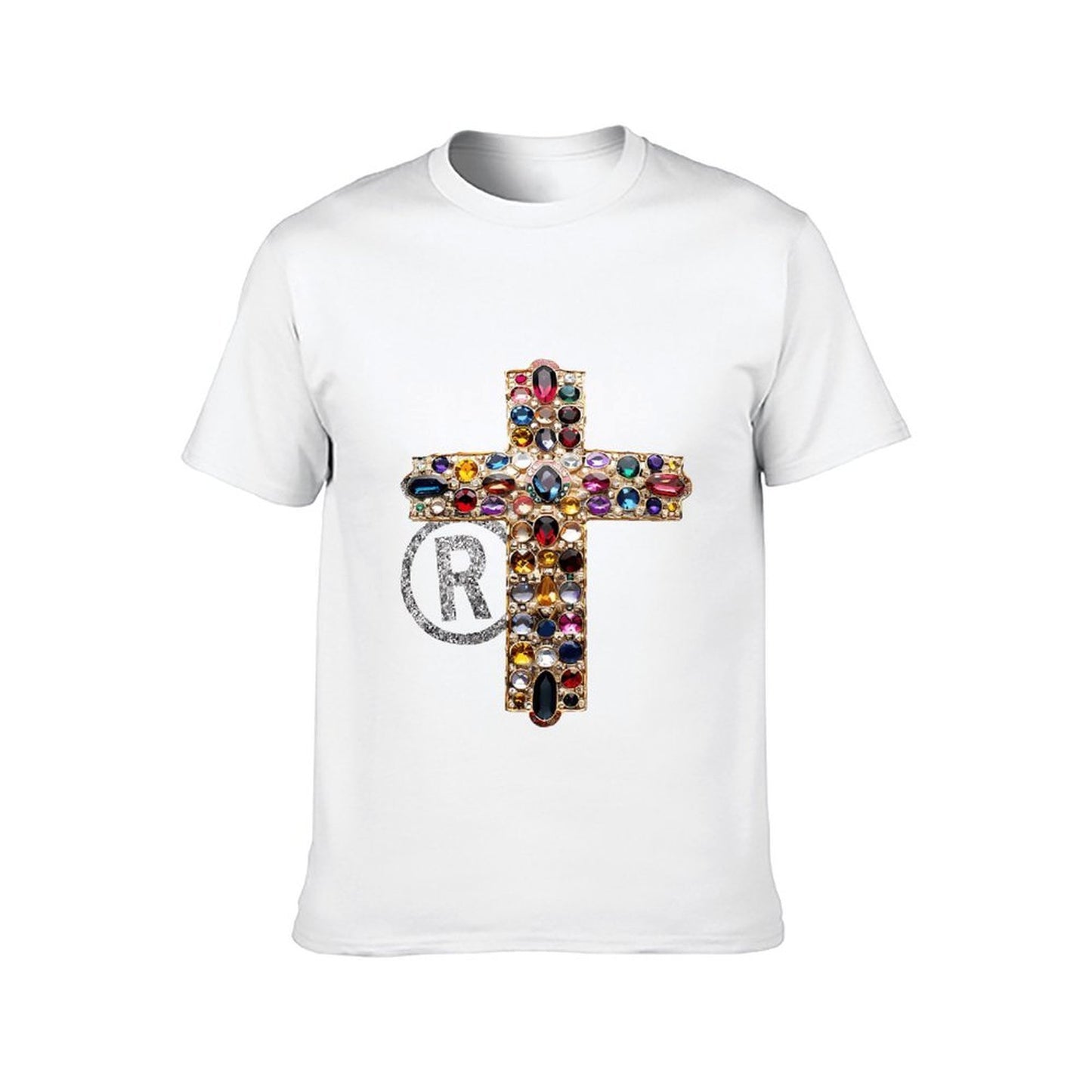Inkmay Casual Cotton T-shirt Elegant Cross With Gemstones And Rhinestones Unisex T-shirtEco / Sustainable EverydayWear T-Shirt