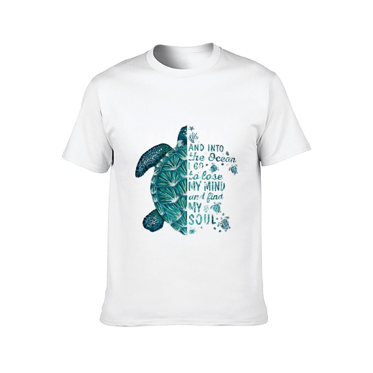Inkmay Casual Cotton T-shirt Blue Turtle With Glass Beads Unisex T-shirtCrewneck Modern T-Shirt