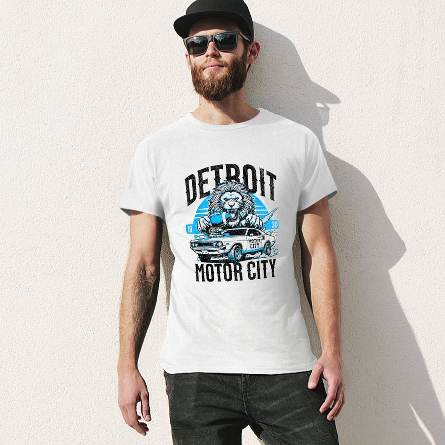 Inkmay Casual Cotton T-shirt Detroit Motor City Lion Car Design Unisex T-shirtPromotional T-Shirt