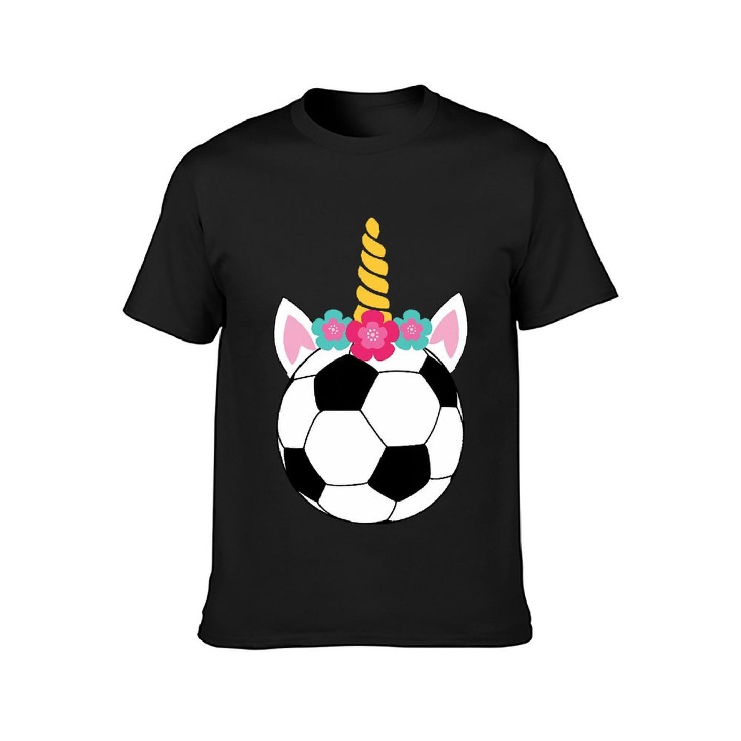 Inkmay Casual Cotton T-shirt Soccer Ball With Unicorn Horn Flowers Unisex T-shirtDaily LooseFit T-Shirt