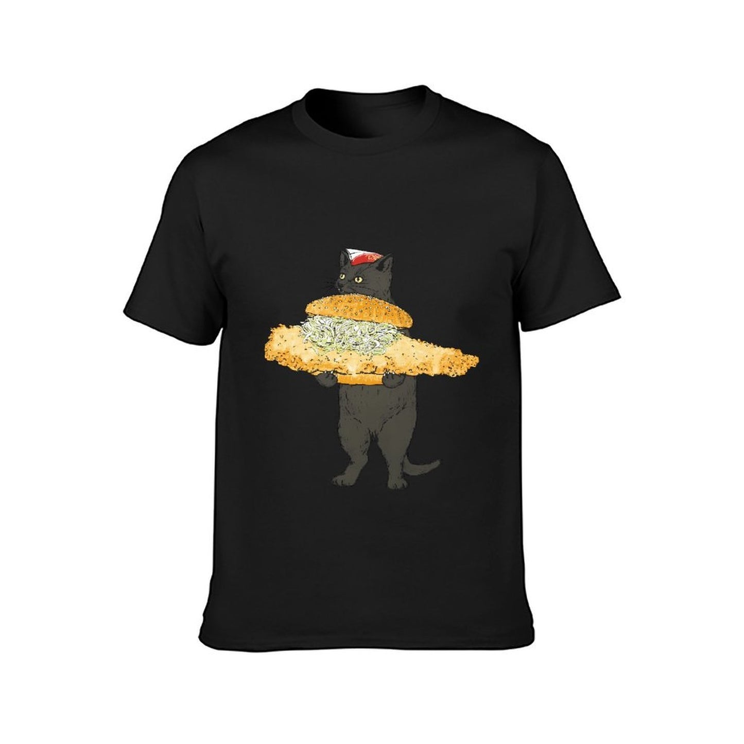 Inkmay Casual Cotton T-shirt Cat Holding Giant Sandwich With Toppings Unisex T-shirtAllSeason StreetLine T-Shirt