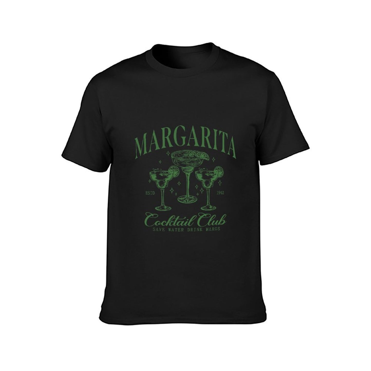 Inkmay Casual Cotton T-shirt Green Margarita Cocktail Glass Pattern Design Unisex T-shirtCrew Neck DailyFit T-Shirt