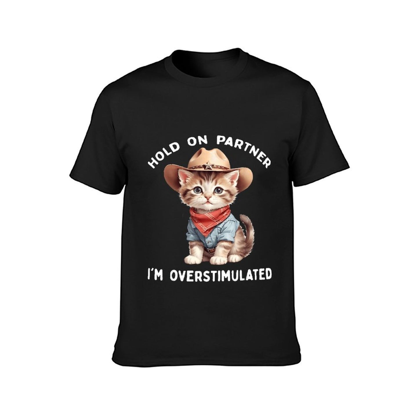 Inkmay Casual Cotton T-shirt Cute Kitten Wearing Cowboy Hat Bandana Unisex T-shirtComfort Lightweight T-Shirt