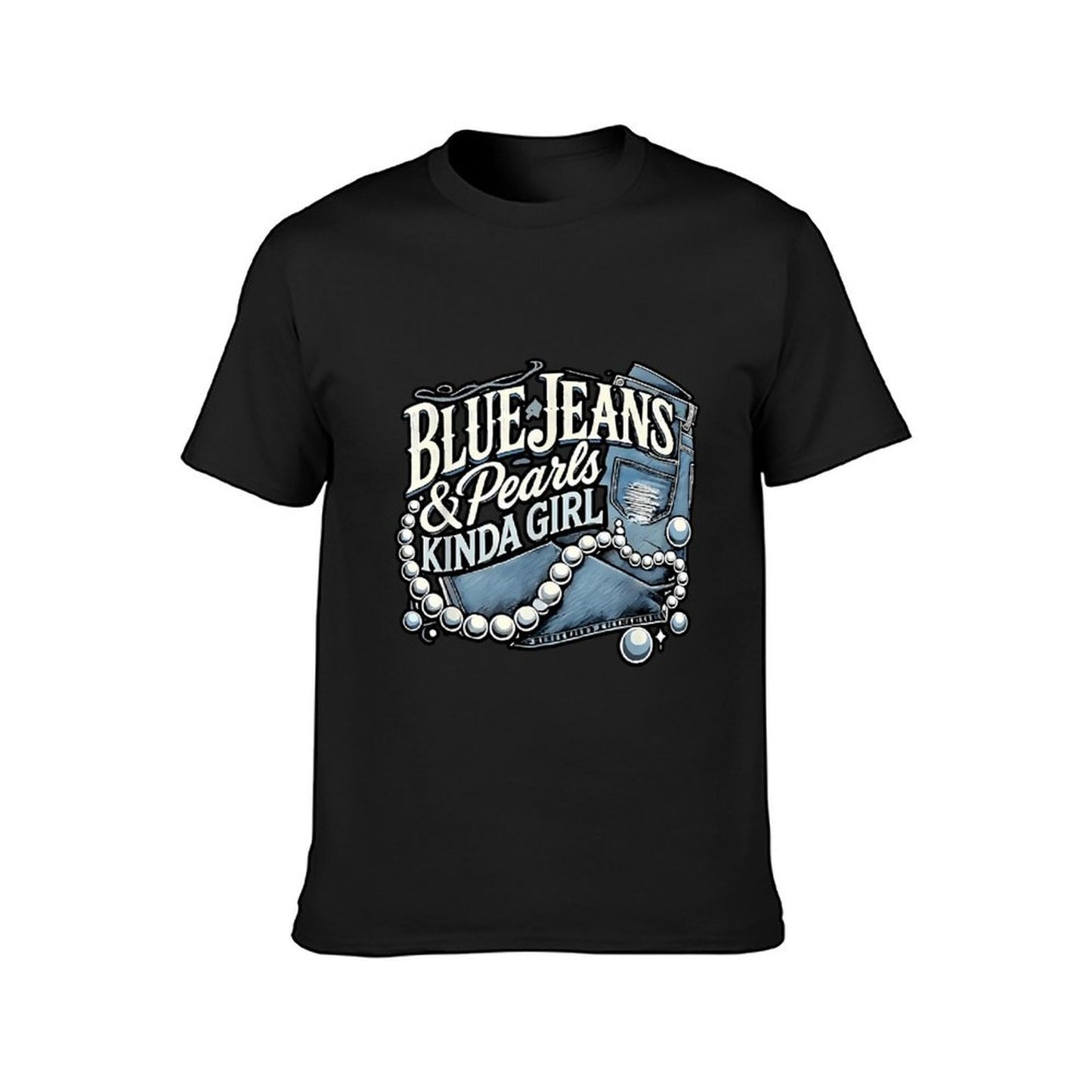 Inkmay Casual Cotton T-shirt Blue Jeans And Pearls Kinda Unisex T-shirtLong Lasting Minimal T-Shirt