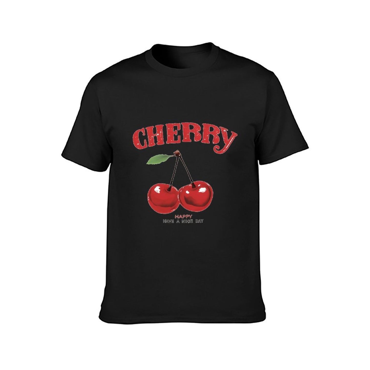 Inkmay Casual Cotton T-shirt Cherry Happy Have A Nice Day Unisex T-shirtPerformance 100% Cotton T-Shirt