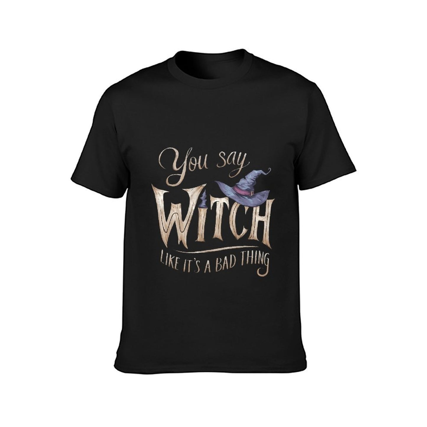 Inkmay Casual Cotton T-shirt Witch Hat And Magical Words Art Unisex T-shirtClassicStyle ComfortSeries T-Shirt