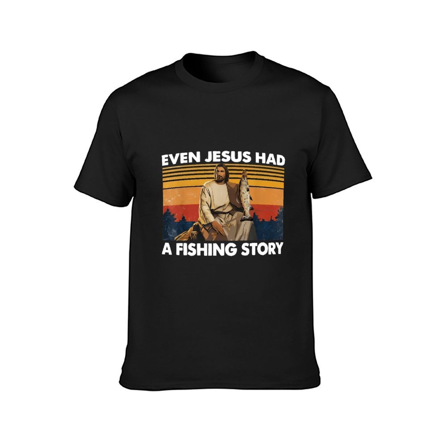 Inkmay Casual Cotton T-shirt Jesus Holding Fish Over Sunset Background Unisex T-shirtSoft-Touch Simple T-Shirt