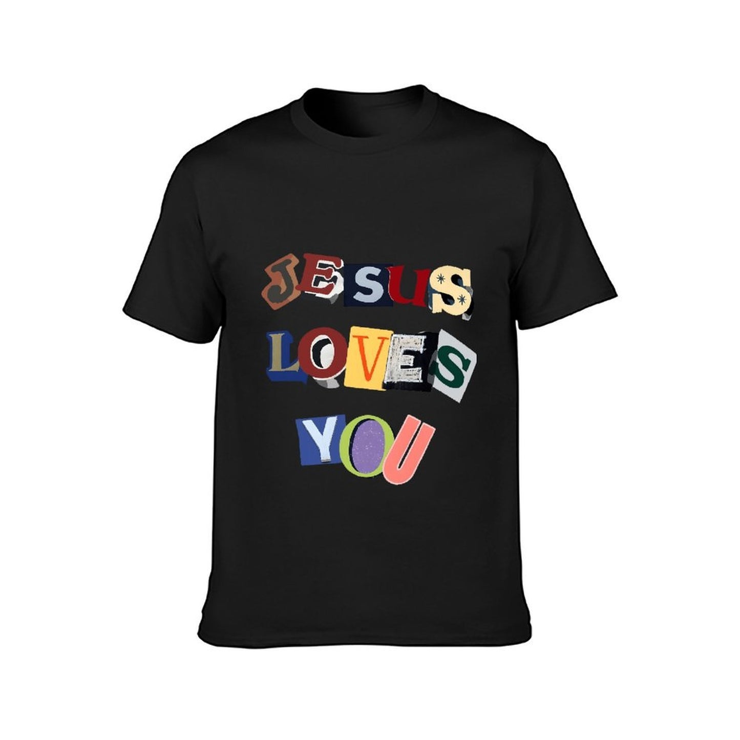 Inkmay Casual Cotton T-shirt Jesus Loves You Colorful Text Art Unisex T-shirtTrueComfort Crisp Print T-Shirt