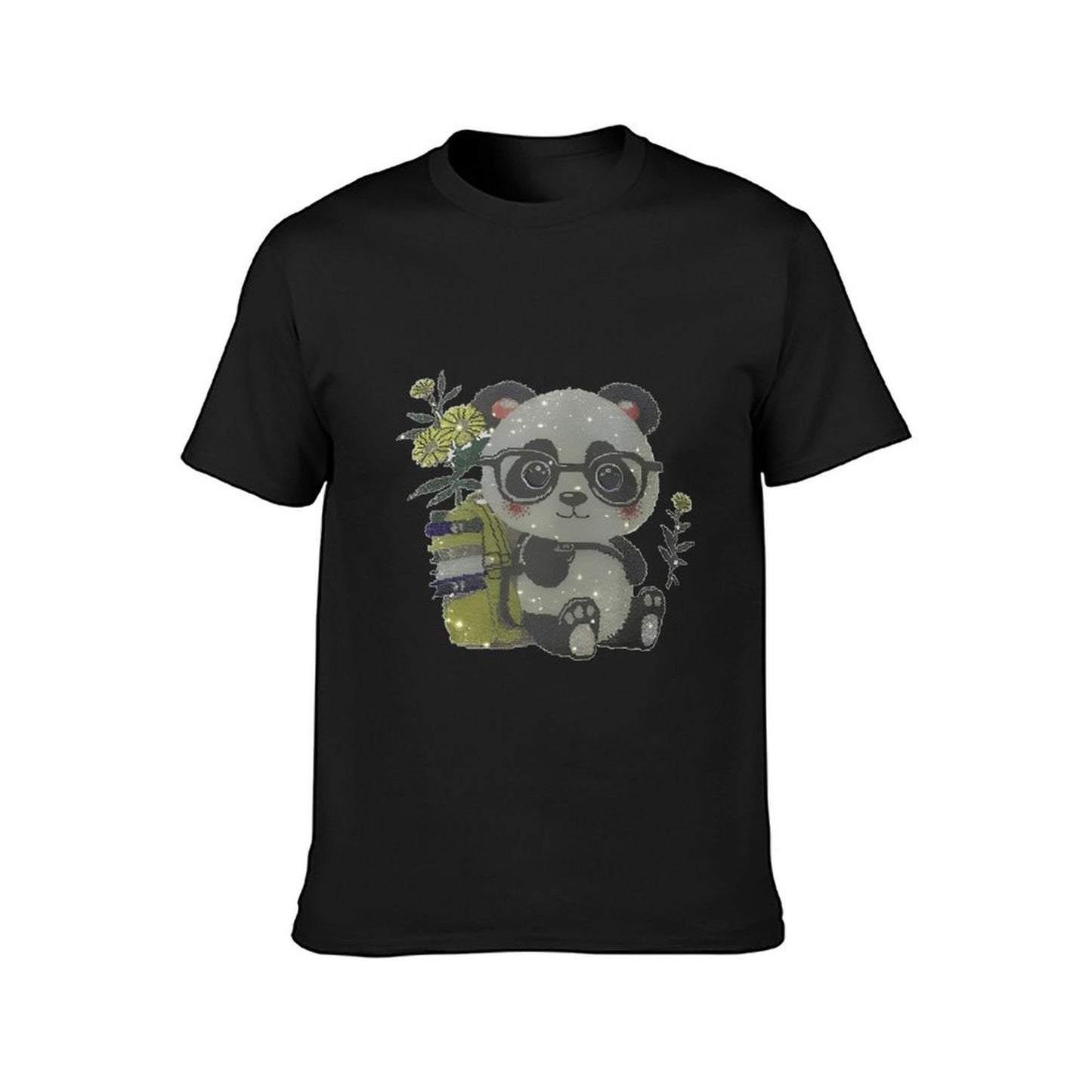 Inkmay Casual Cotton T-shirt Adorable Panda With Glasses And Books Unisex T-shirt