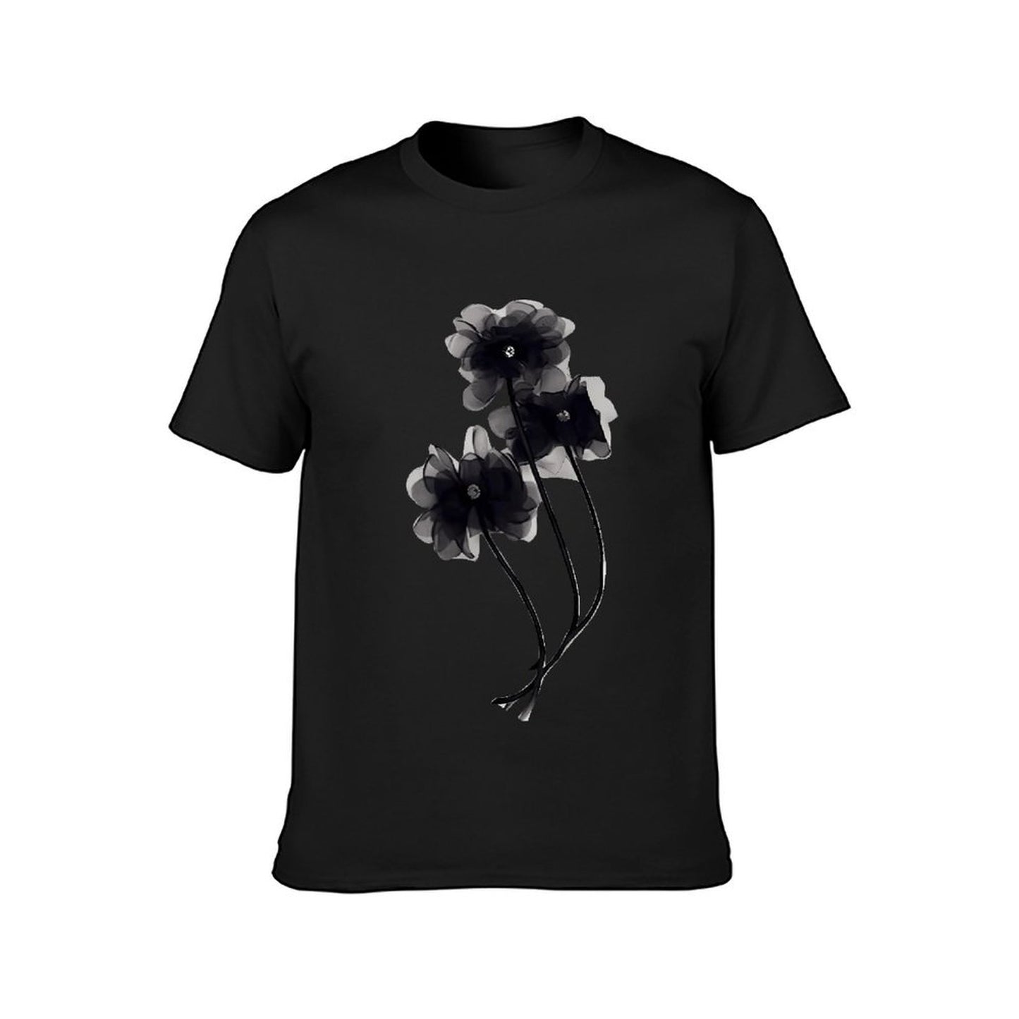 Inkmay Casual Cotton T-shirt Elegant Black And White Floral Design Unisex T-shirtRecycled Urban T-Shirt