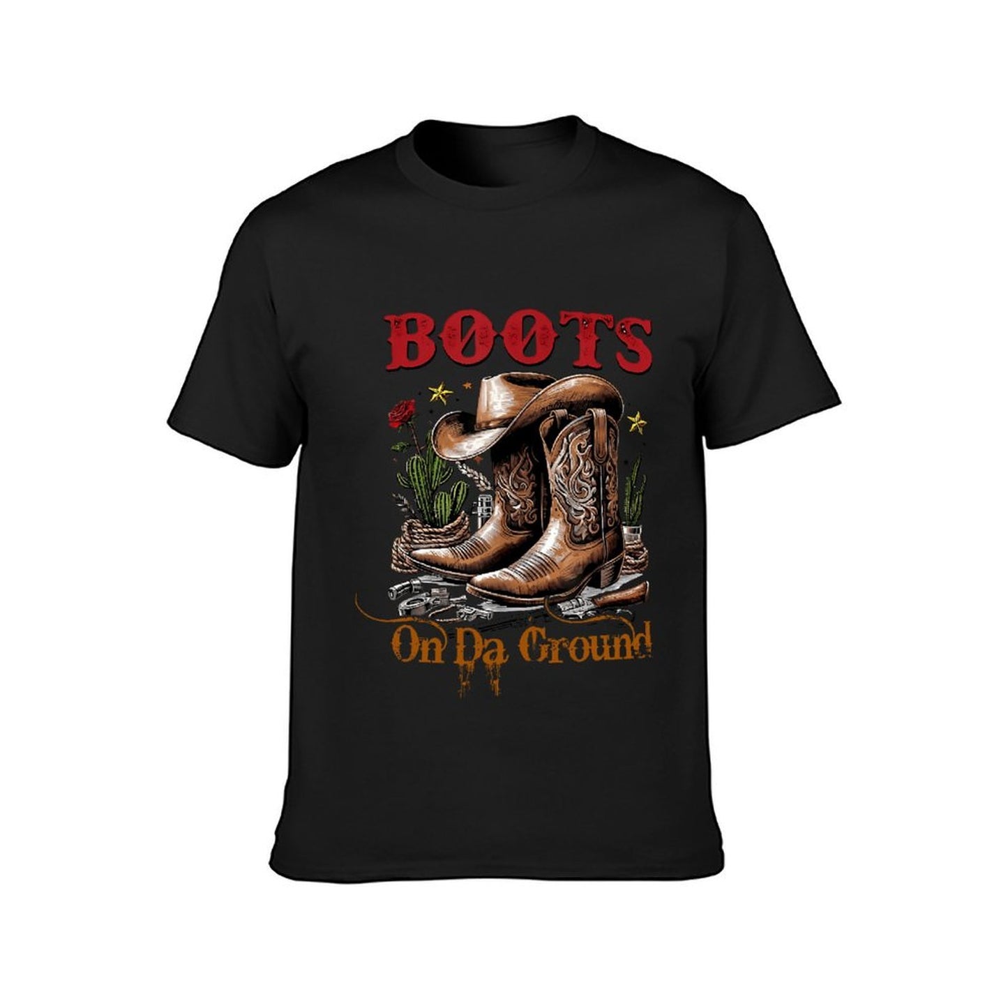 Inkmay Casual Cotton T-shirt Brown Cowboy Boots With Floral Design Unisex T-shirtVibrant Colors Reliable T-Shirt
