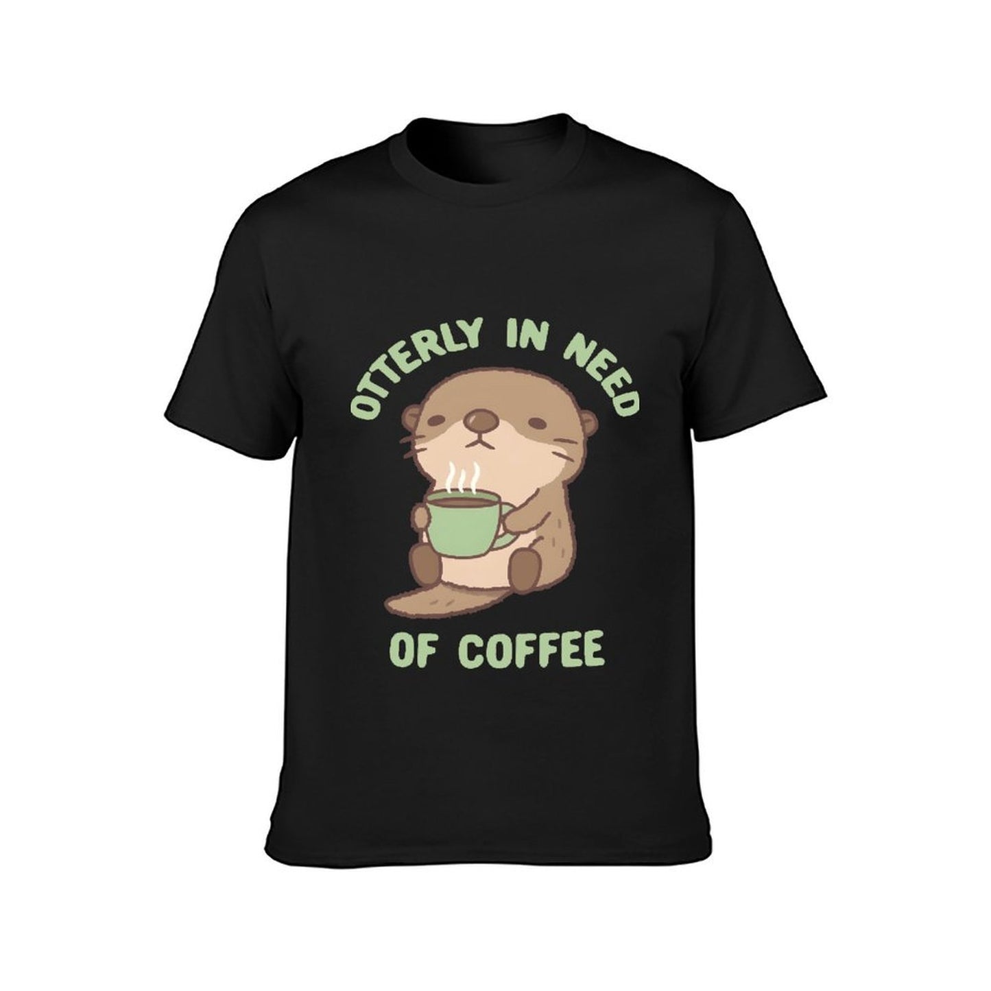 Inkmay Casual Cotton T-shirt Cute Otter Holding Green Coffee Cup Unisex T-shirtMade-to-Order Essential T-Shirt