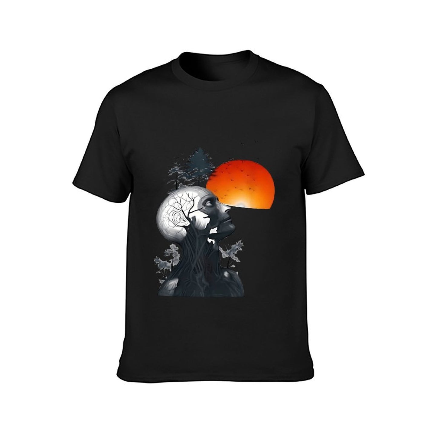 Inkmay Casual Cotton T-shirt Abstract Human Head With Nature Elements Unisex T-shirtFresh Wrinkle-Free T-Shirt
