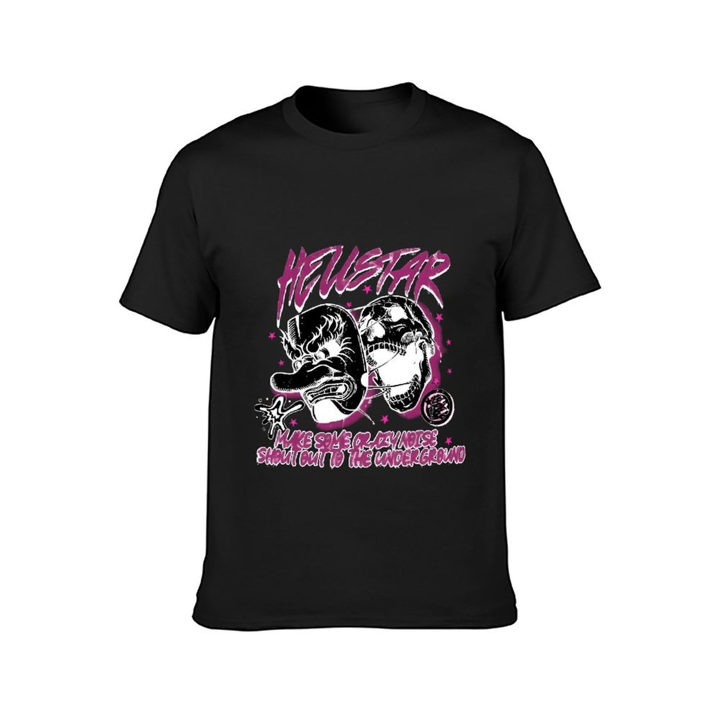 Inkmay Casual Cotton T-shirt Heustar Mask Art With Pink Stars Unisex T-shirtFade-Resistant Sharp T-Shirt