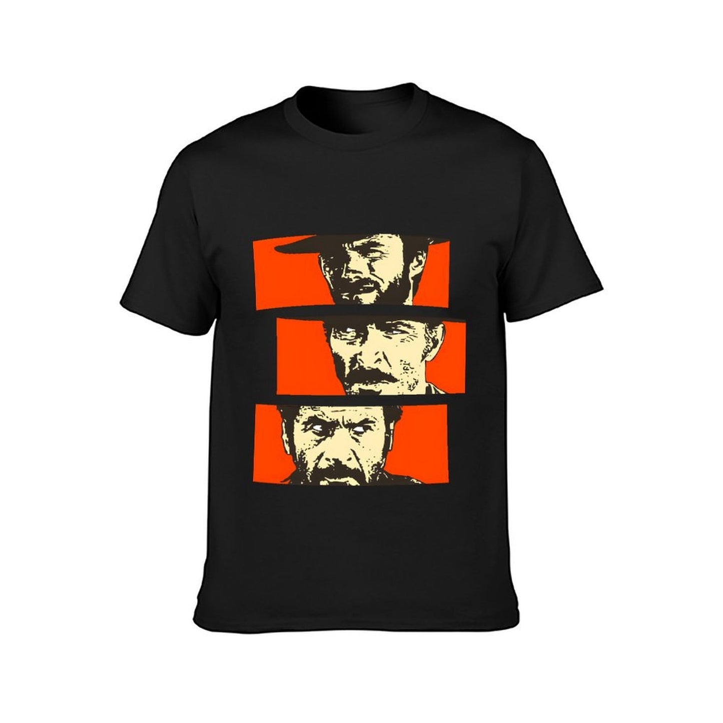 Inkmay Casual Cotton T-shirt Bold Orange Background With Face Prints Unisex T-shirtPocket Tee Relaxed T-Shirt