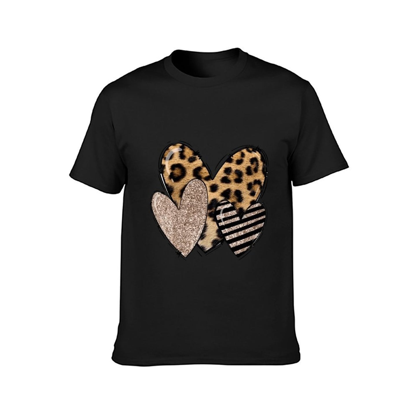 Inkmay Casual Cotton T-shirt Heart Shapes With Leopard And Glitter Unisex T-shirtSmooth Feel SimpleFit T-Shirt