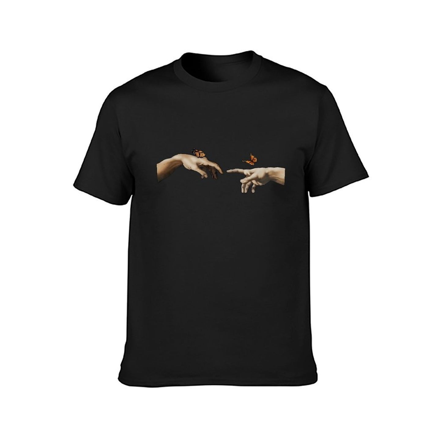 Inkmay Casual Cotton T-shirt Butterfly On Fingers Artistic Design Prints Unisex T-shirtSoftFeel Indoor T-Shirt