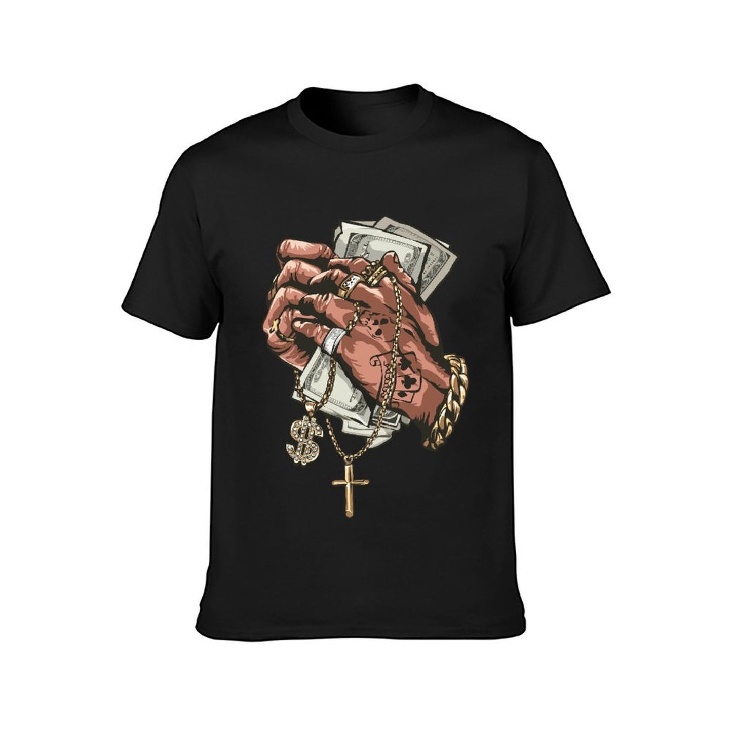 Inkmay Casual Cotton T-shirt Luxury Hands Holding Money And Jewelry Unisex T-shirtPremium Bold T-Shirt