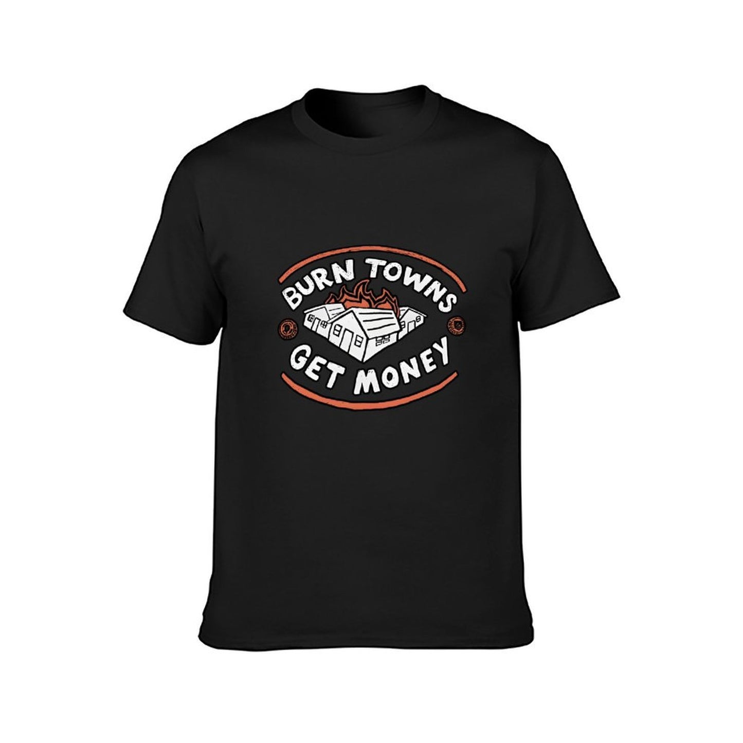Inkmay Casual Cotton T-shirt Burn Towns Get Money Pattern Print Unisex T-shirtStreetStyle Original T-Shirt