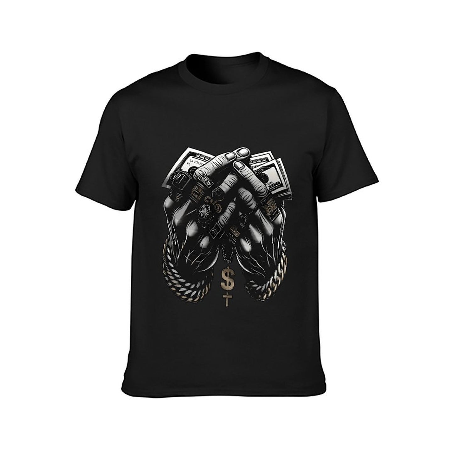Inkmay Casual Cotton T-shirt Money Hands Rope Chain Dollar Cross Unisex T-shirtSoft SoftTouch T-Shirt