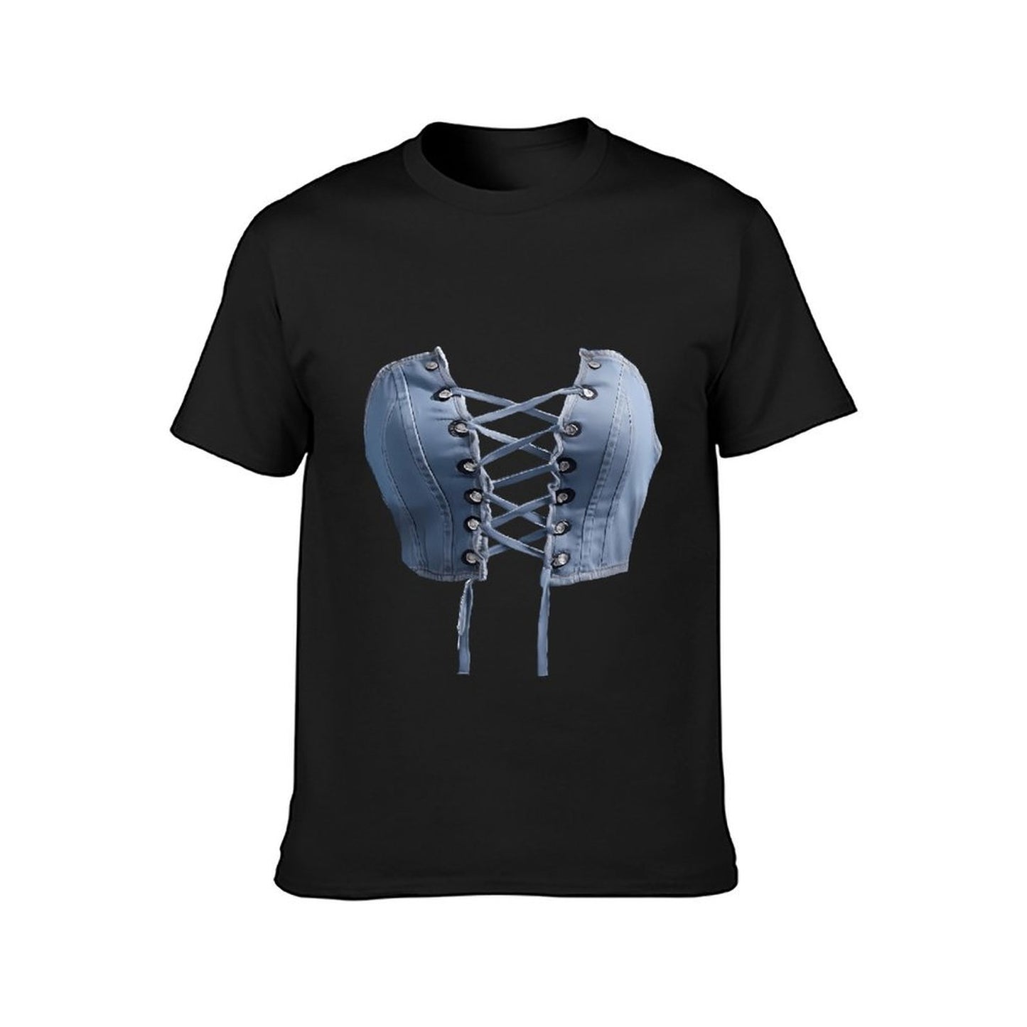 Inkmay Casual Cotton T-shirt Blue Satin Corset With Laceups Unisex T-shirtSimple Heavyweight T-Shirt