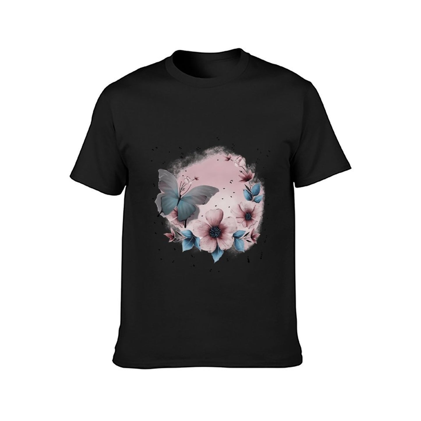 Inkmay Casual Cotton T-shirt Floral Butterfly Design With Soft Colors Unisex T-shirtCotton Printing T-Shirt